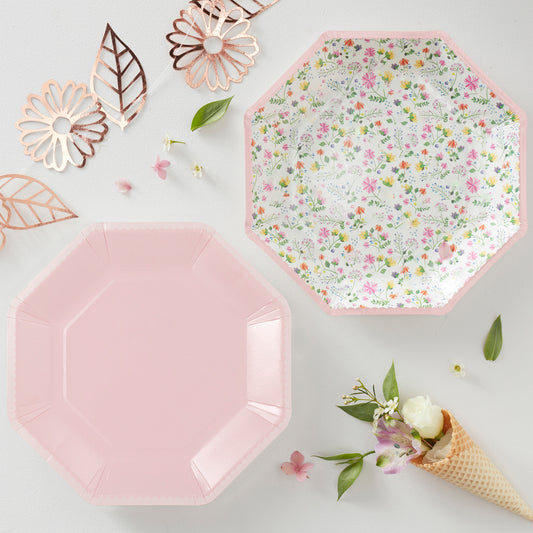 Pink Paper Floral Plates