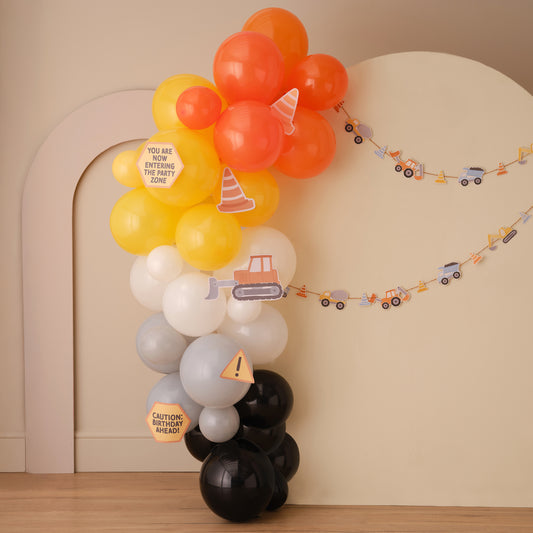 Construction Party Balloon Arch with Card Icons