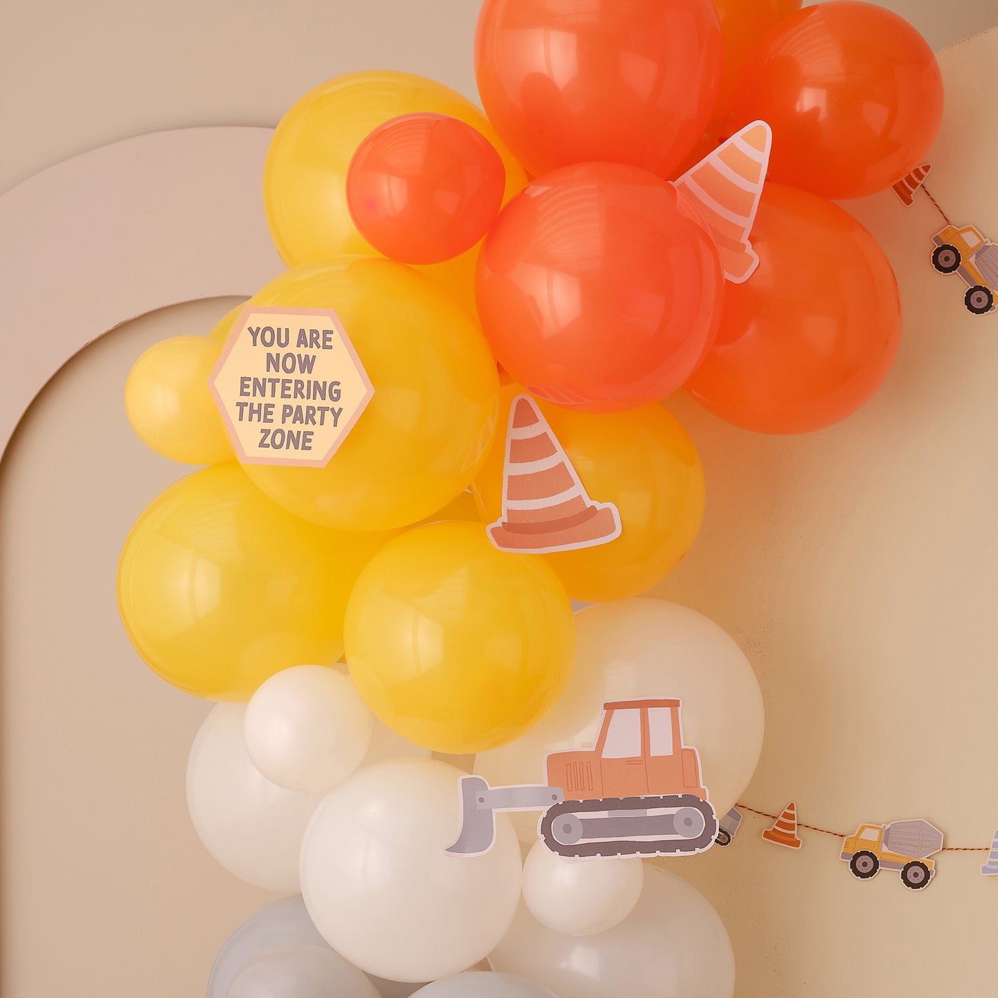 Construction Party Balloon Arch with Card Icons