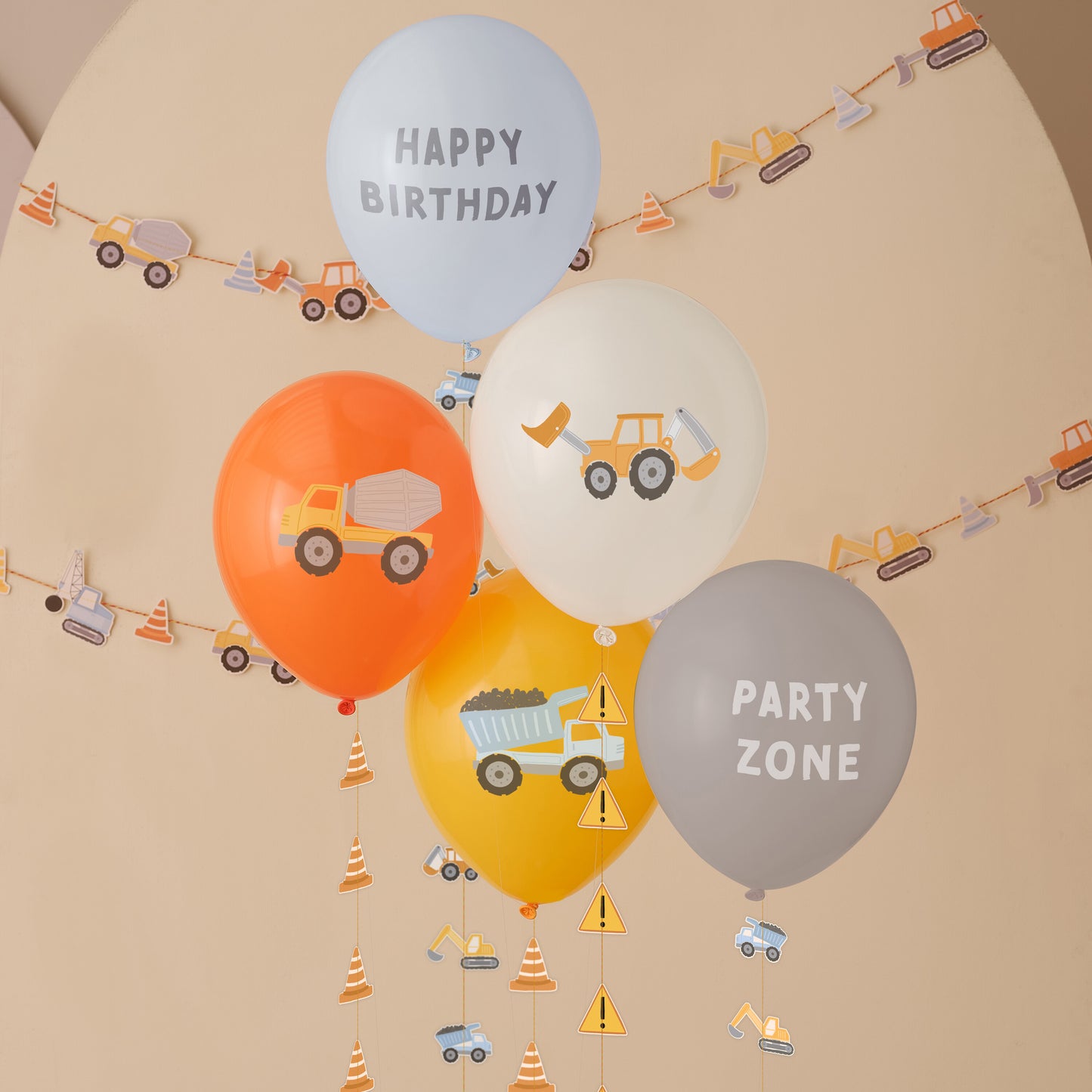 Construction Party Birthday Balloons with Tails