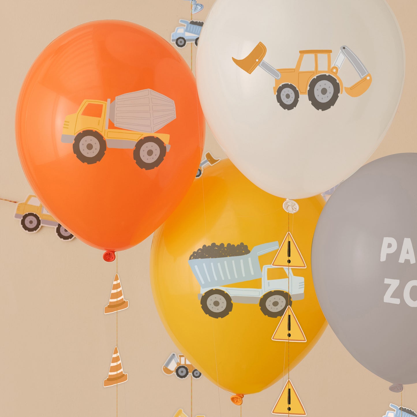 Construction Party Birthday Balloons with Tails