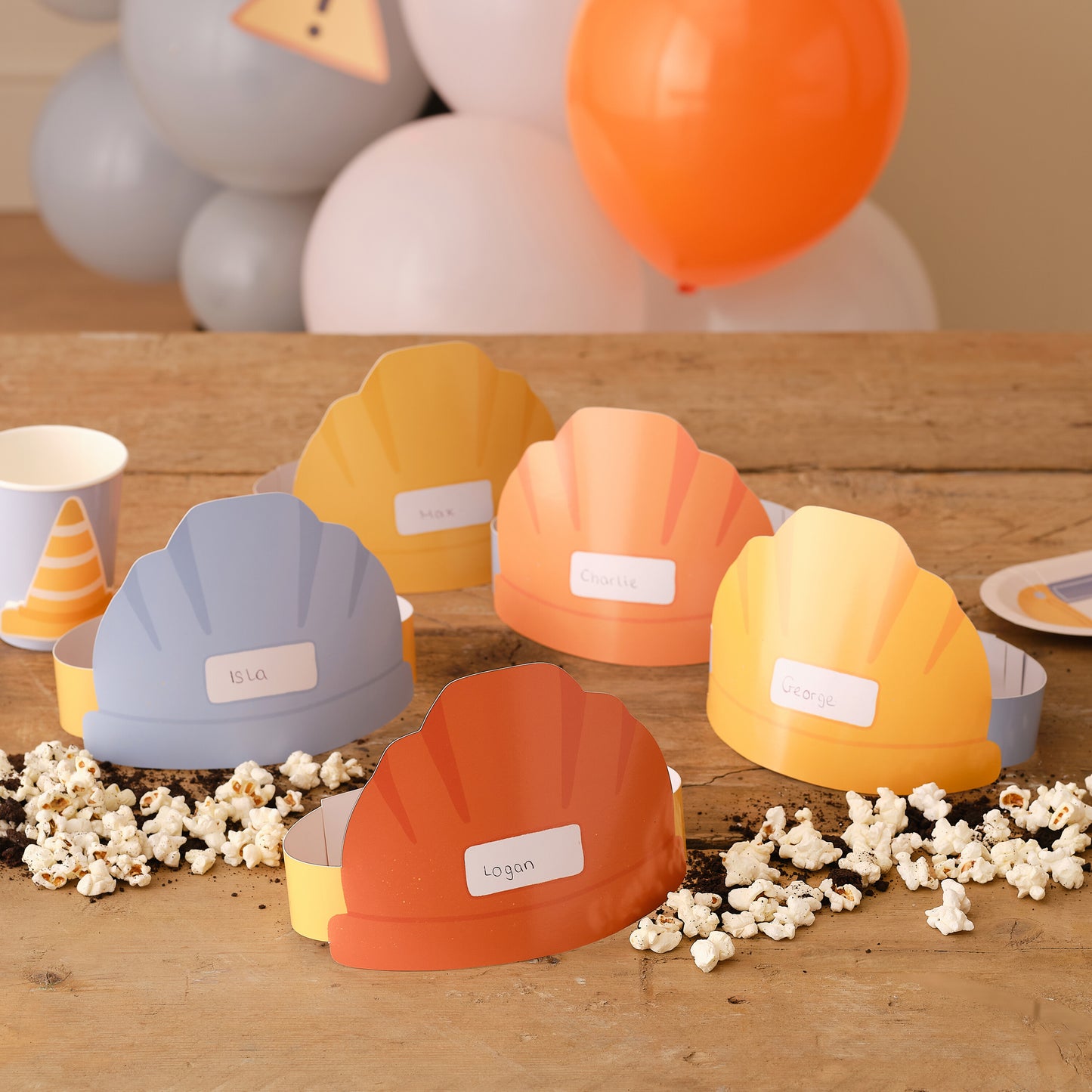 Customisable Construction Party Hats with Adjustable Straps