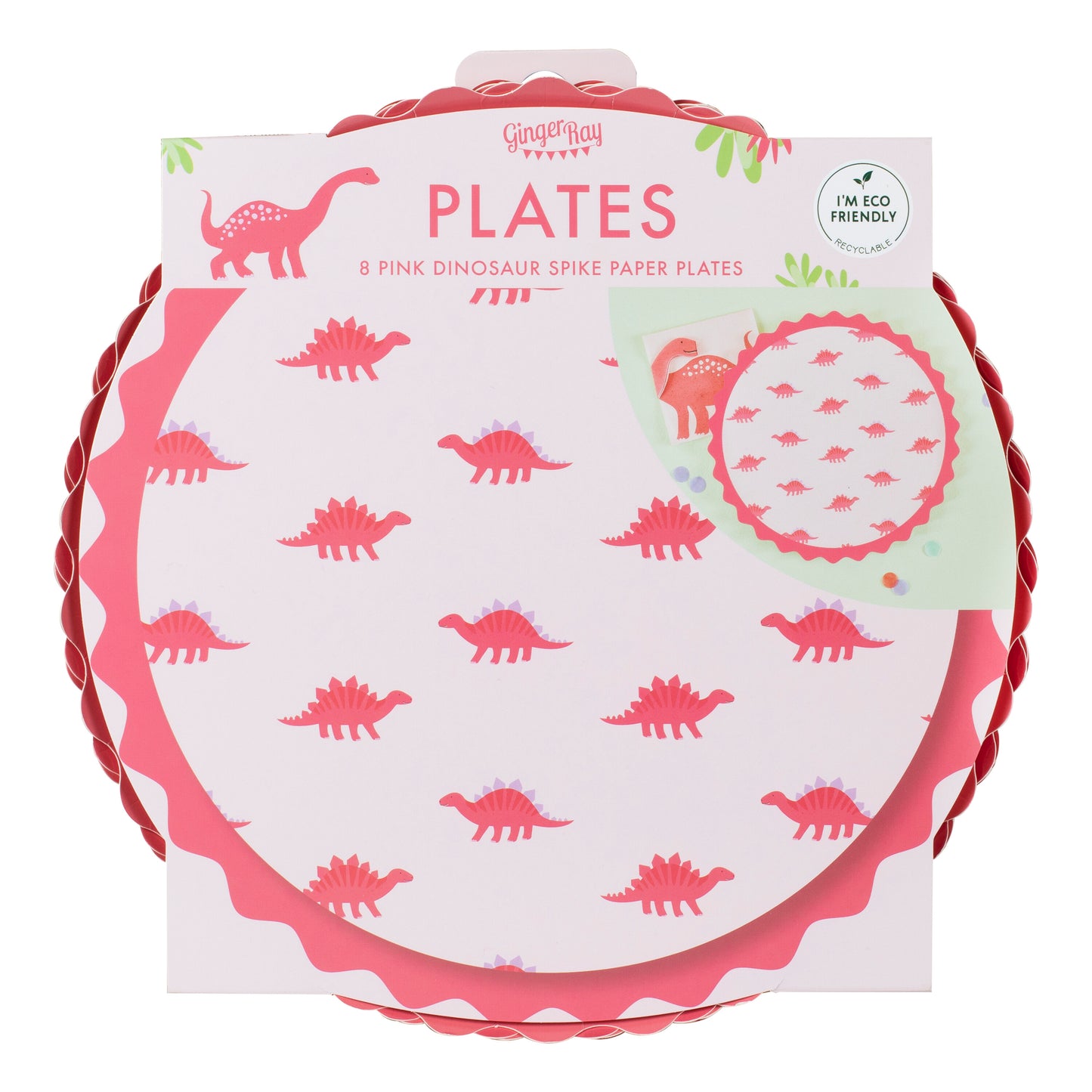 Pink Dinosaur Print Paper Plates