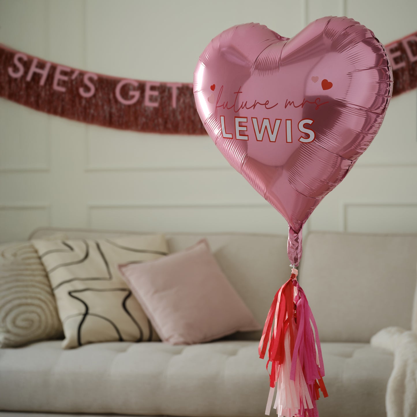 Customisable Heart 'Future Mrs' Balloon with Tassel Tail and Stickers