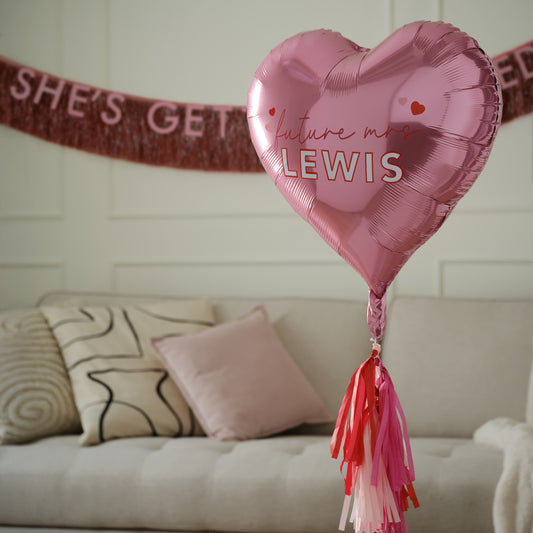 Customisable Heart 'Future Mrs' Balloon with Tassel Tail and Stickers