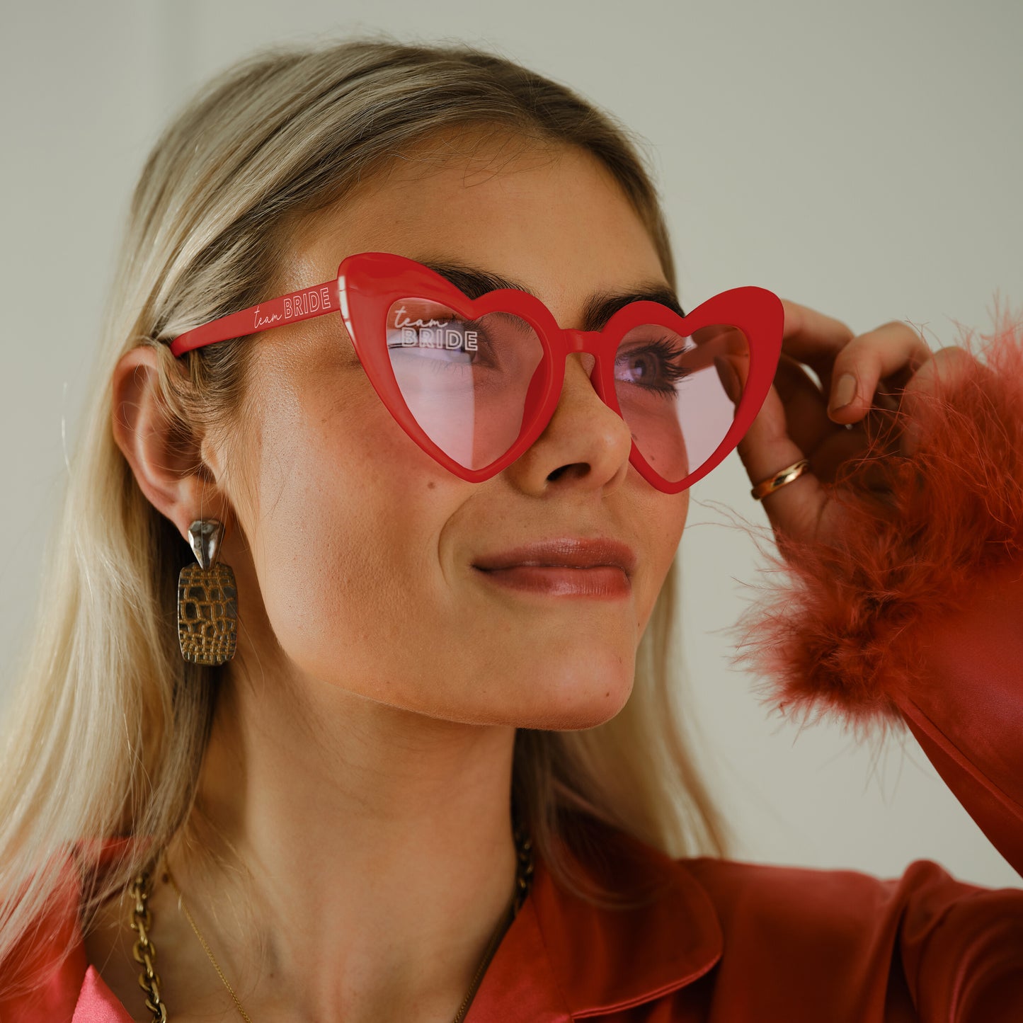 Red Heart Shaped Team Bride Glasses