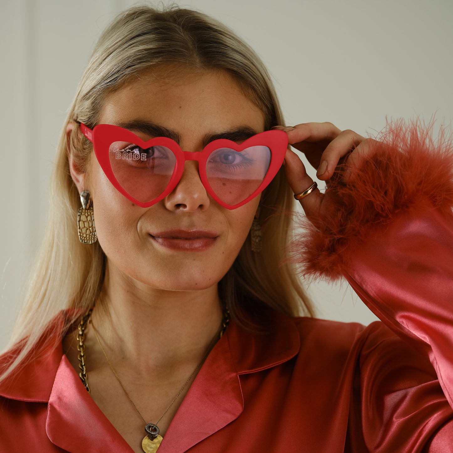 Red Heart Shaped Team Bride Glasses