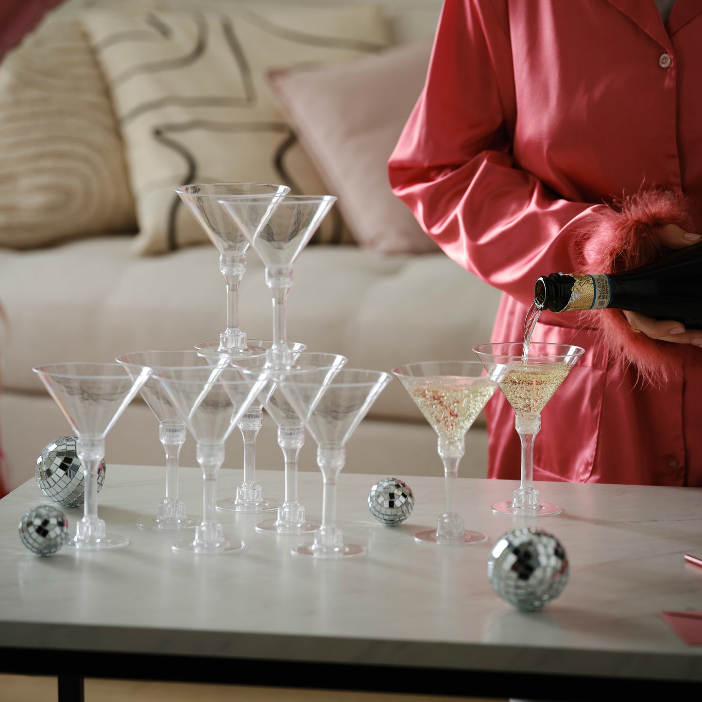 Plastic Champagne Tower with Disco Balls