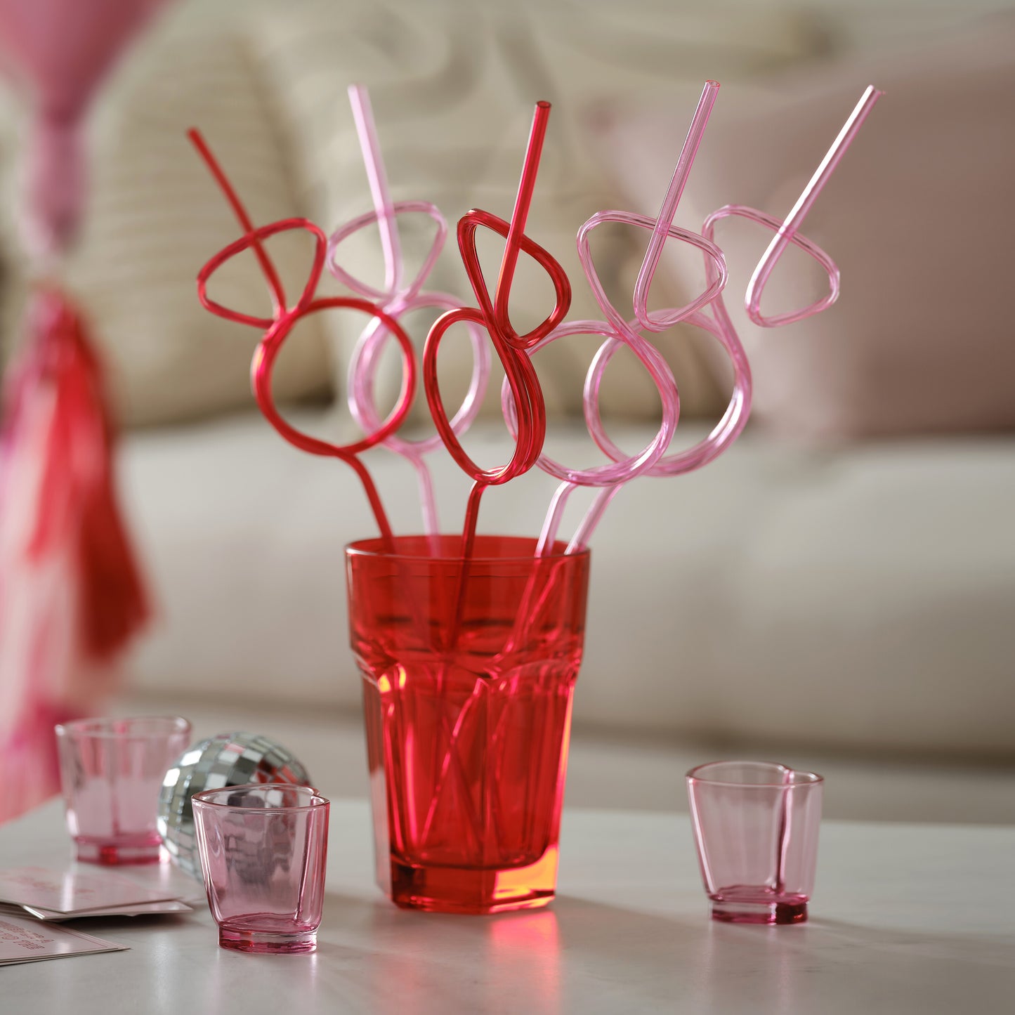 Reusable Pink and Red Ring Shaped Straws
