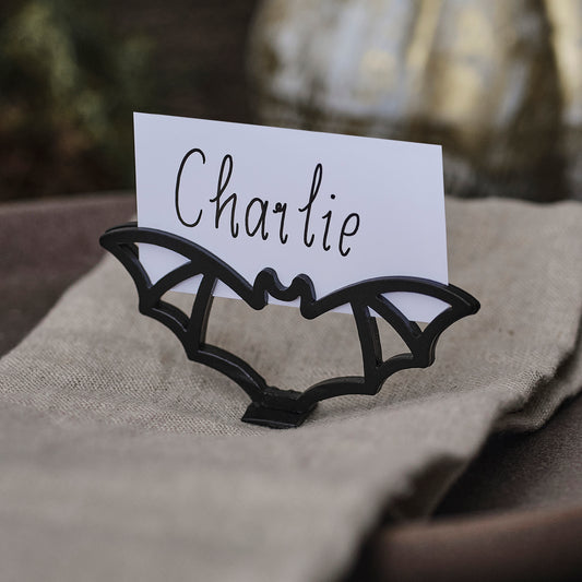 Metal Black Bat Place Card Holder