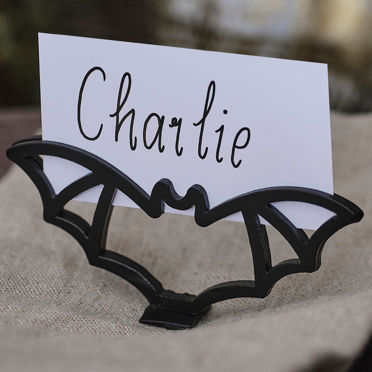 Metal Black Bat Place Card Holder