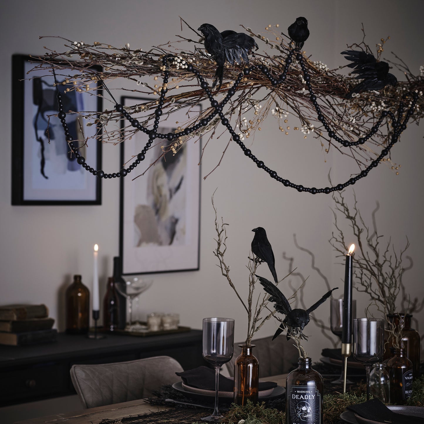 Black Wooden Bead Halloween Garland