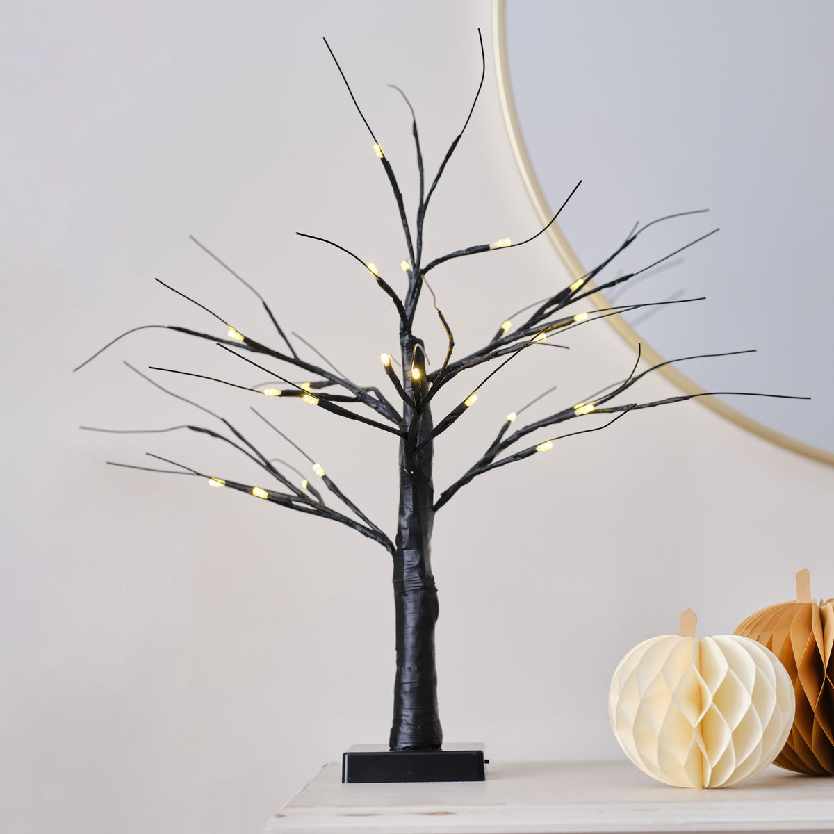 Black Light Up Halloween Tree & Felt Bear Halloween Tree Decorations