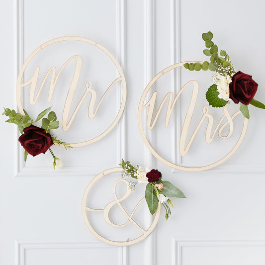 Mr and Mrs Wooden Hoops Autumn Wedding Decoration