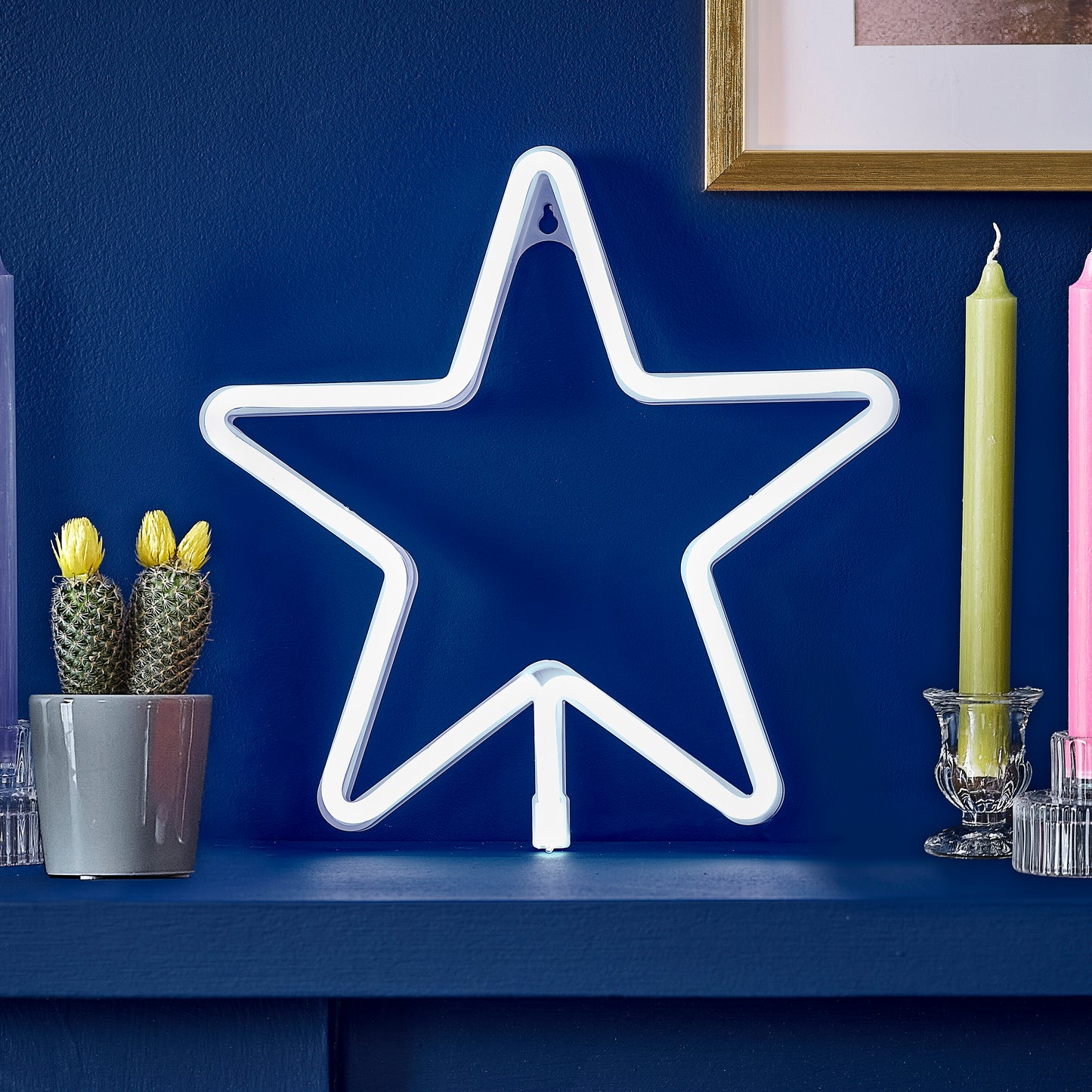 Large White Light Up Star Neon Light