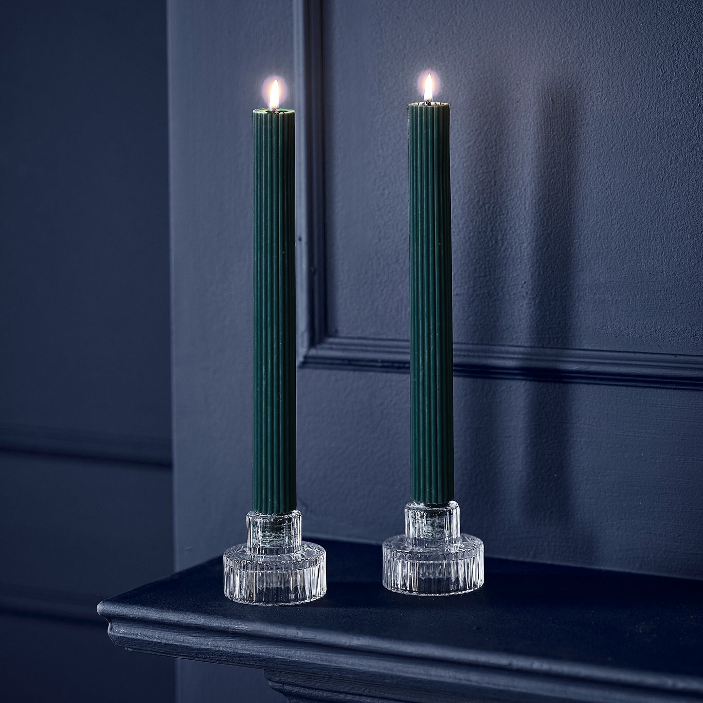 Dark Green Ribbed Dinner Candles