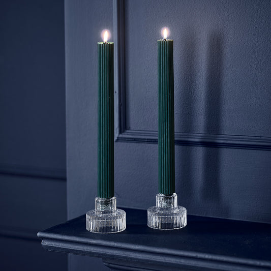 Dark Green Ribbed Dinner Candles