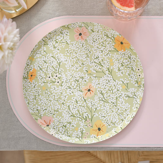 Ditsy Green Floral Paper Plates