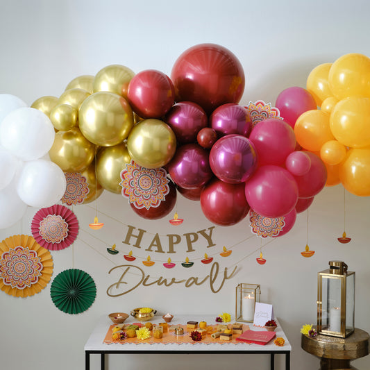 Diwali Balloon Arch Kit with Fans and Tealight Card Decorations
