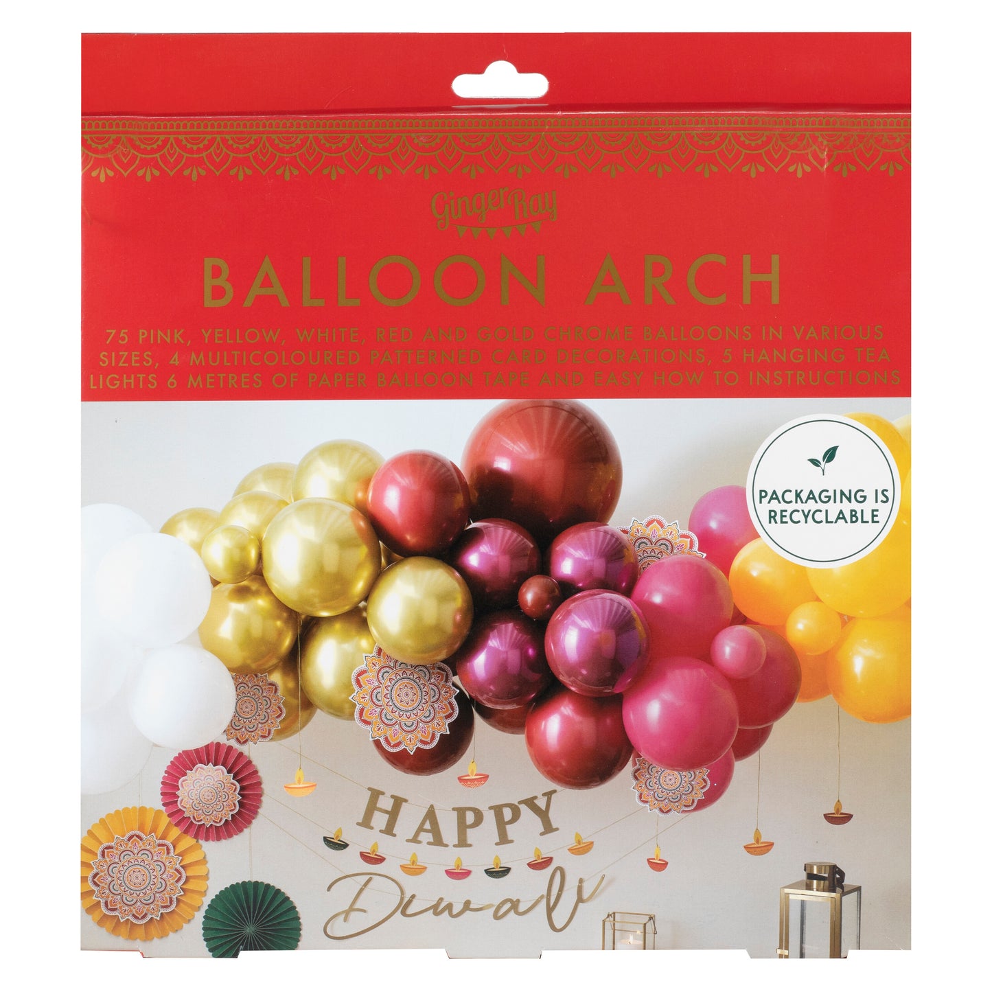 Diwali Balloon Arch Kit with Fans and Tealight Card Decorations