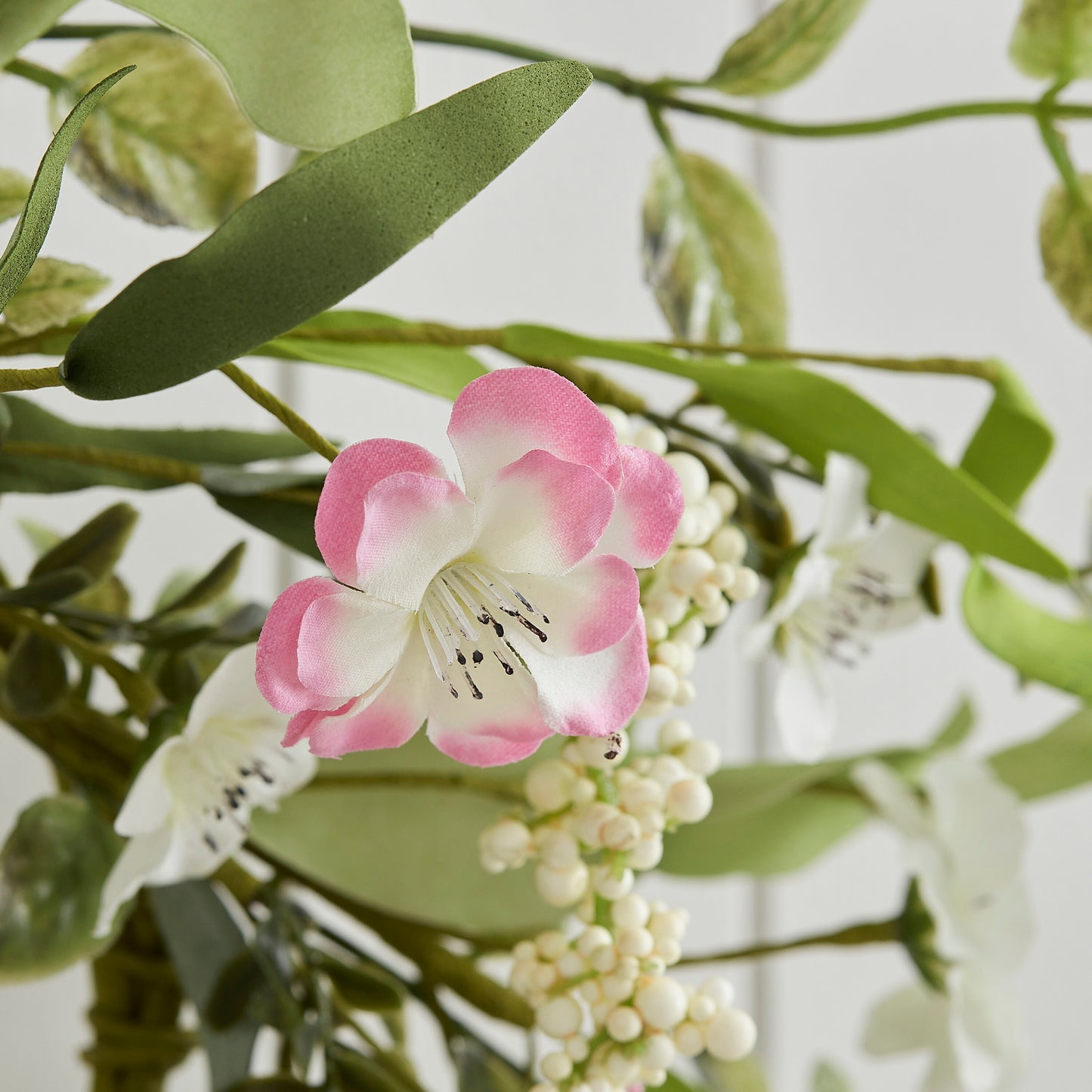 Pink Artificial Flower Foliage Spring Wreath