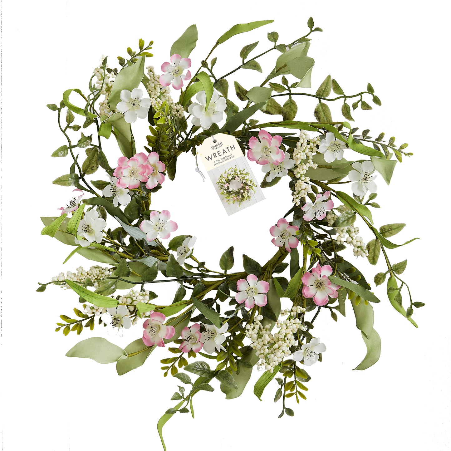 Pink Artificial Flower Foliage Spring Wreath