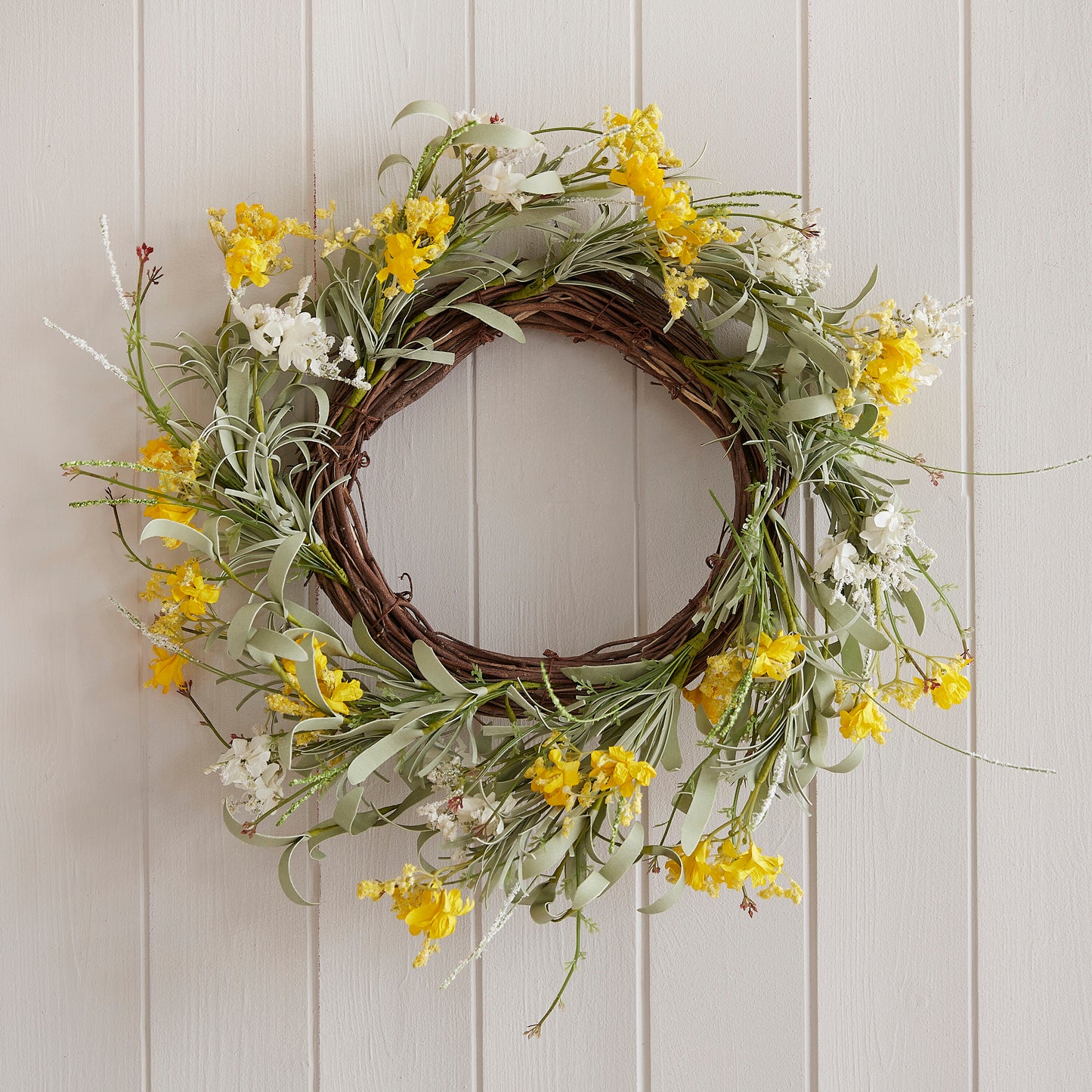 Yellow Artificial Flower Foliage Spring Wreath