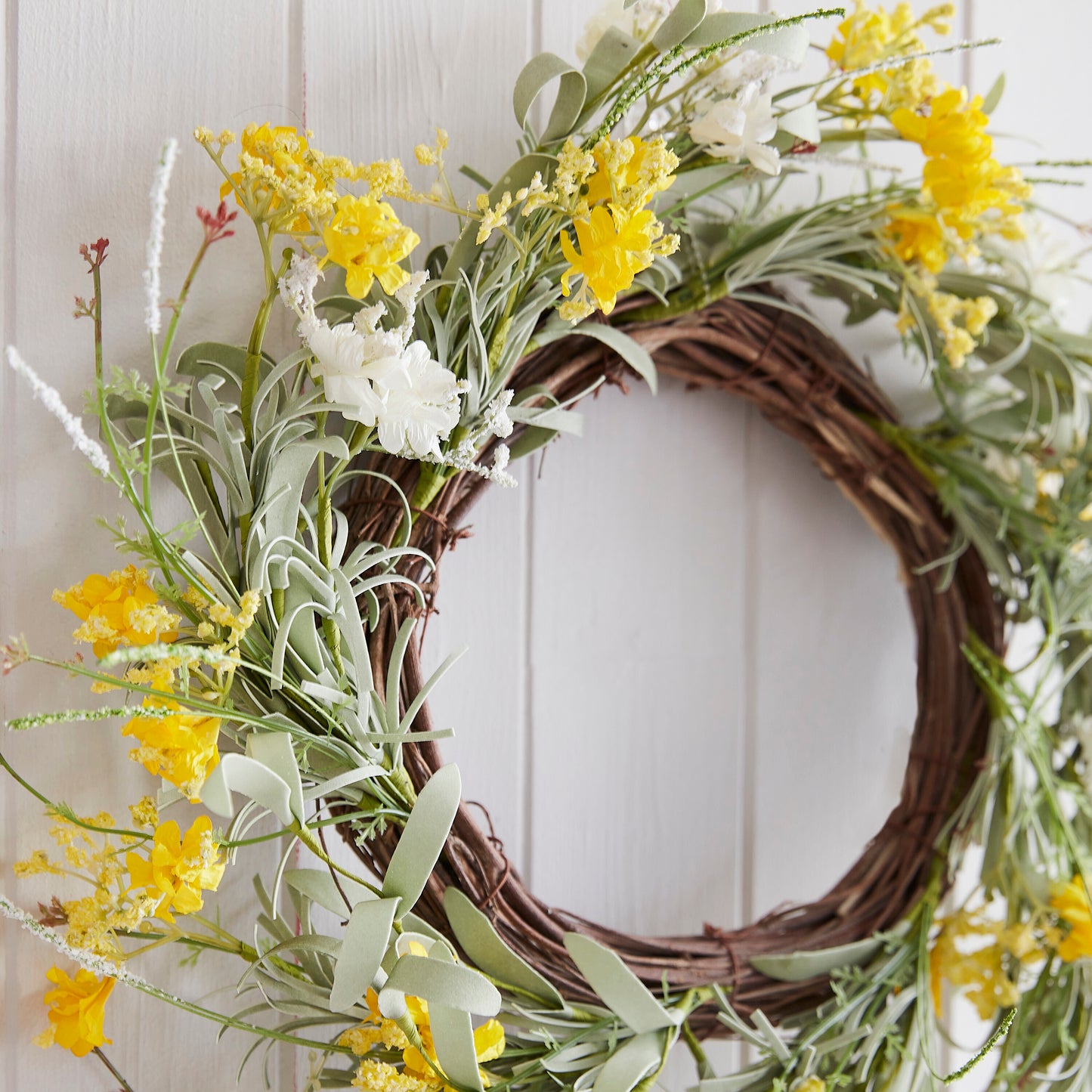 Yellow Artificial Flower Foliage Spring Wreath