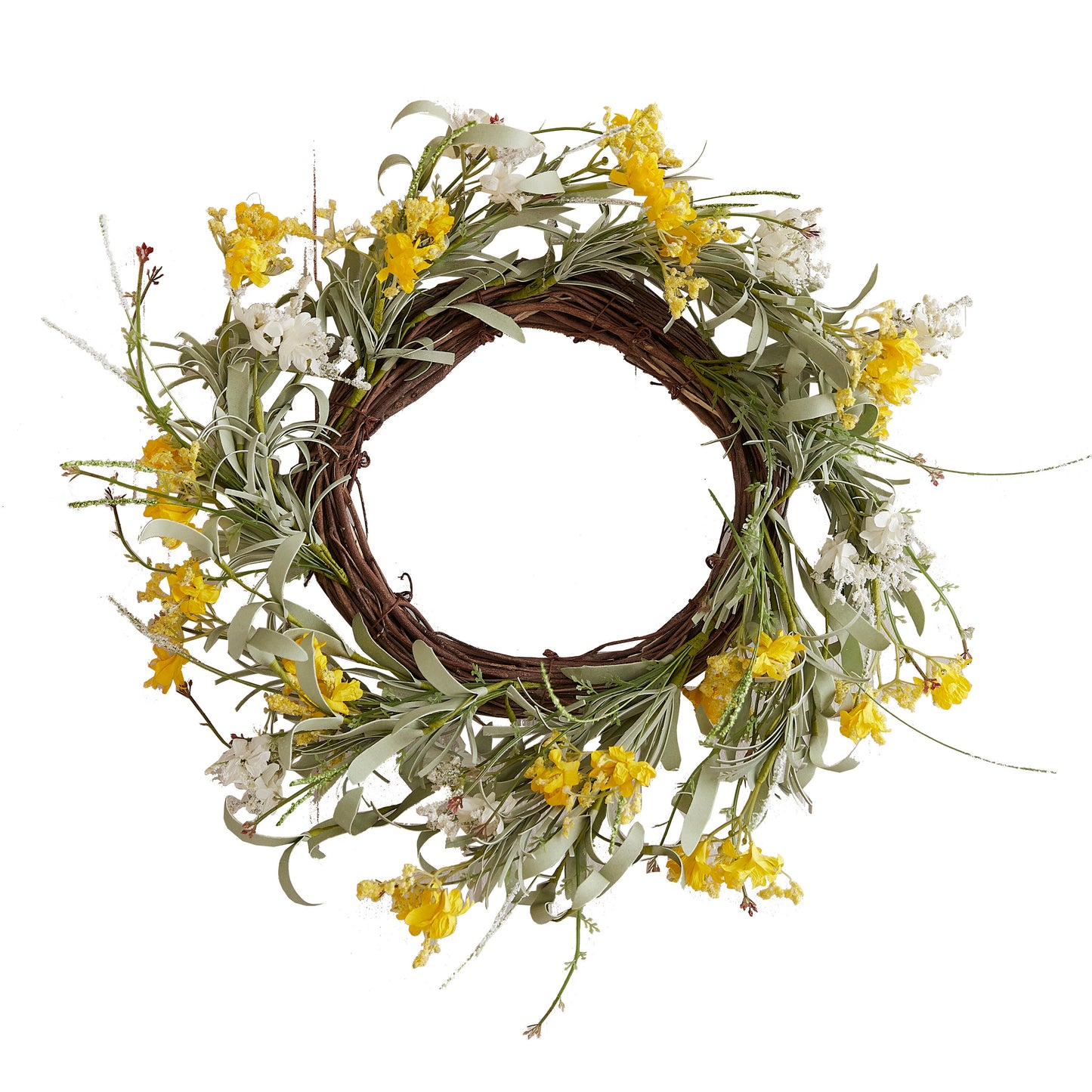 Yellow Artificial Flower Foliage Spring Wreath