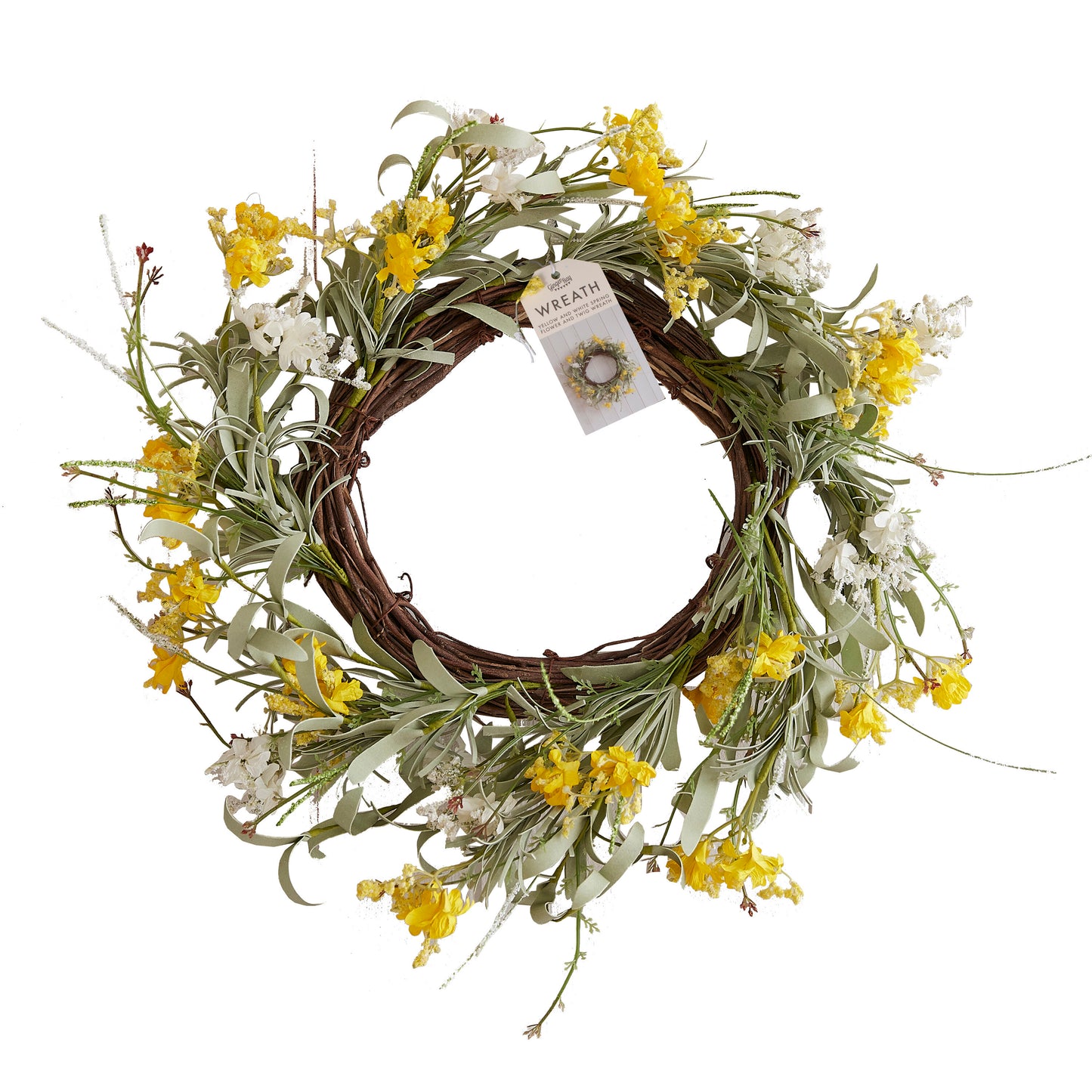Yellow Artificial Flower Foliage Spring Wreath
