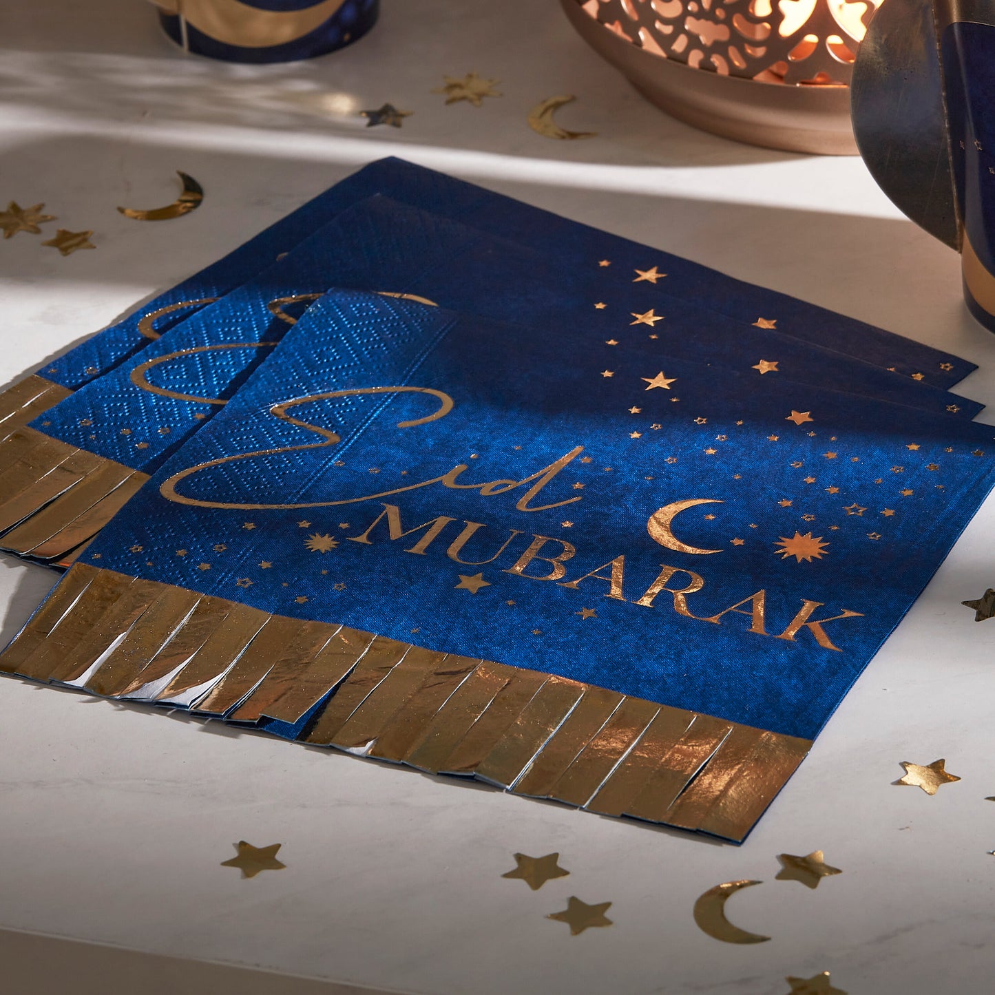 Navy & Gold Eid Mubarak Fringe Napkin