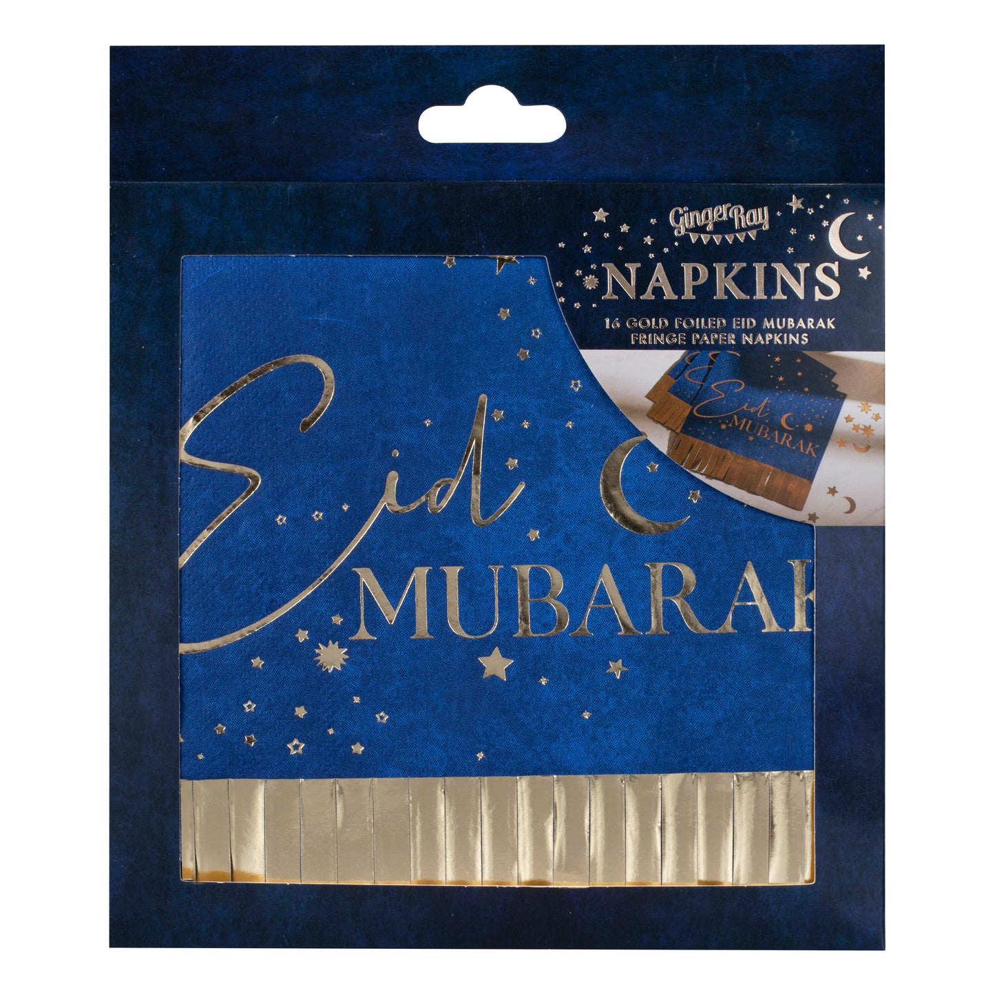 Navy & Gold Eid Mubarak Fringe Napkin