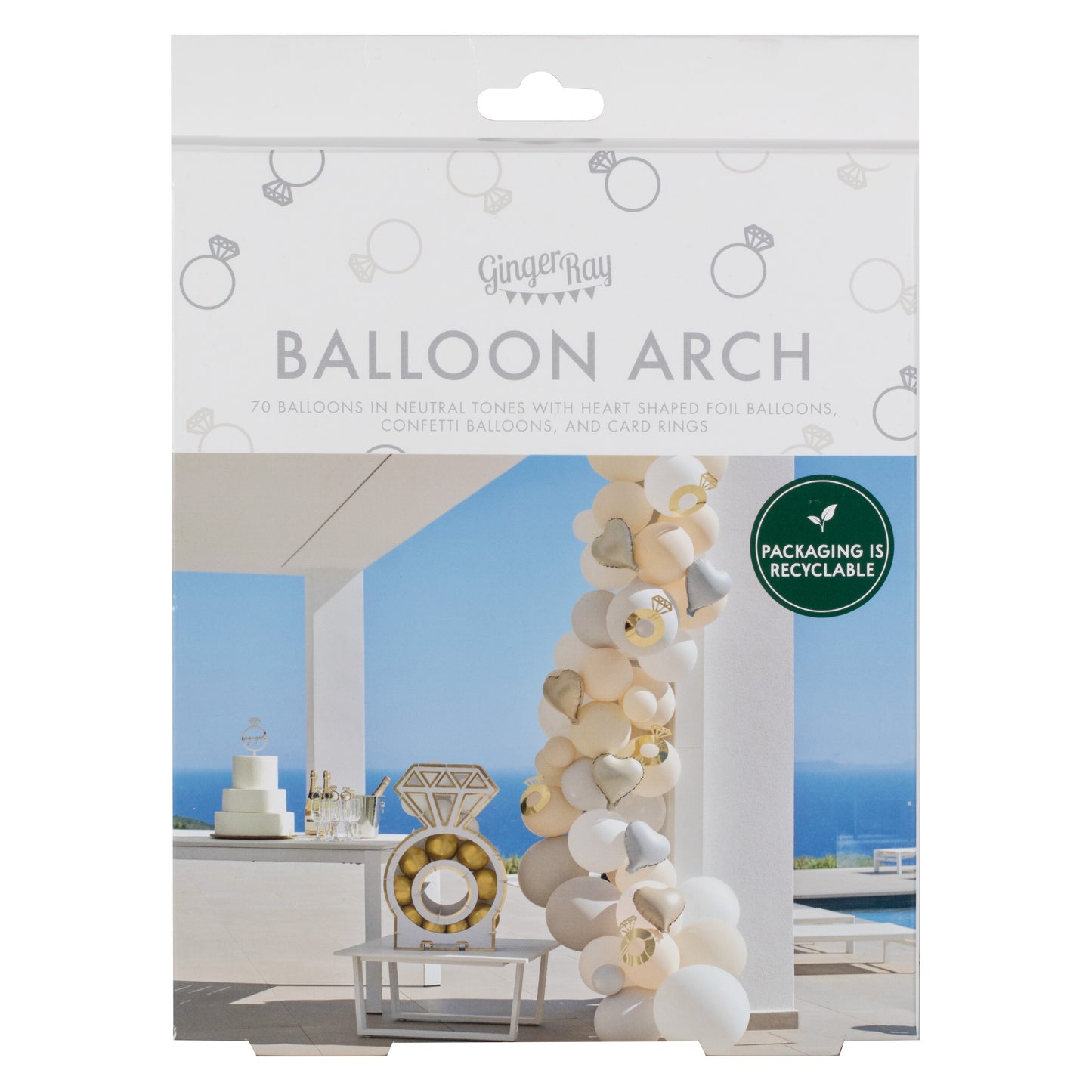 Cream, Grey and Confetti Engagement Party Balloon Arch