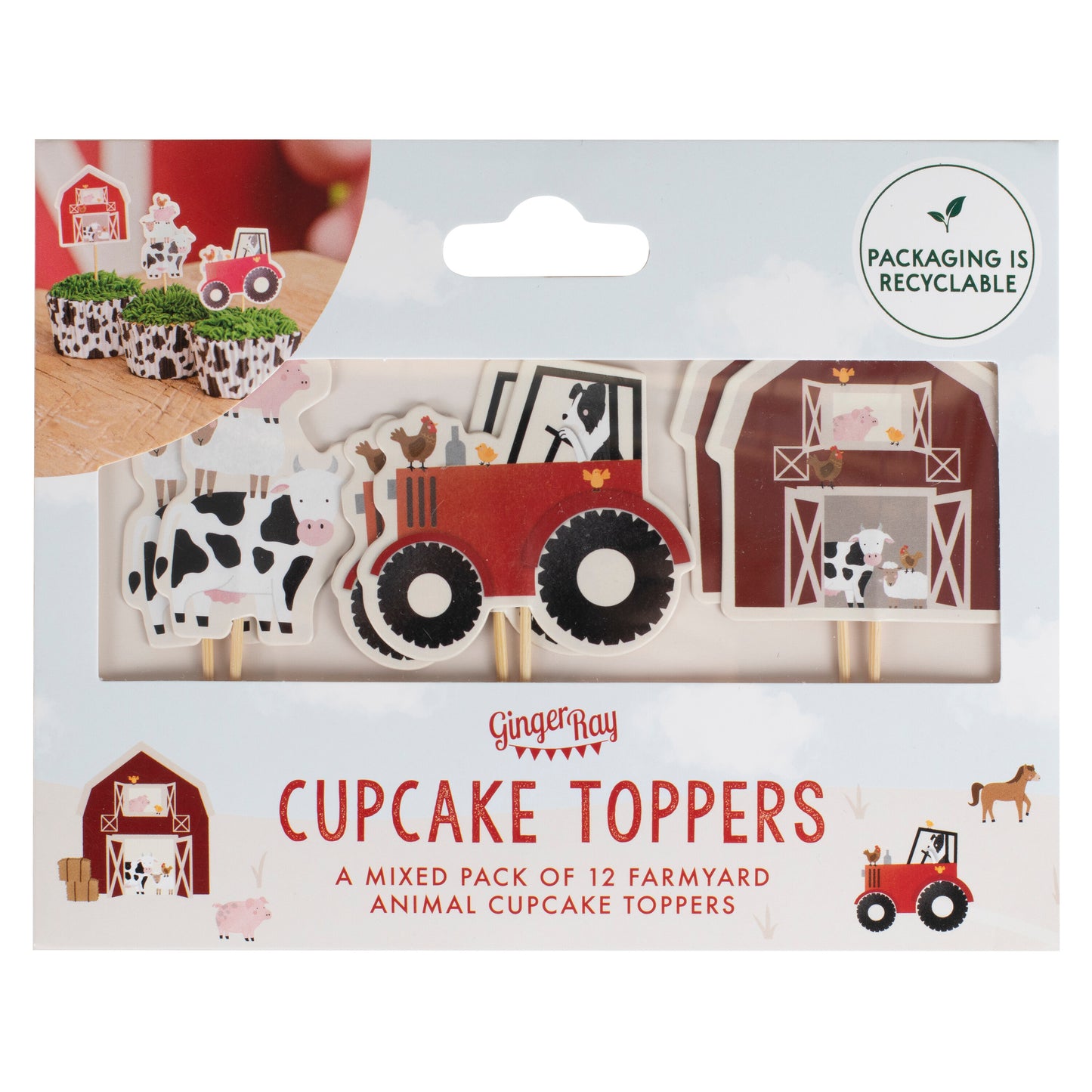 Farm Birthday Cake Cupcake Toppers