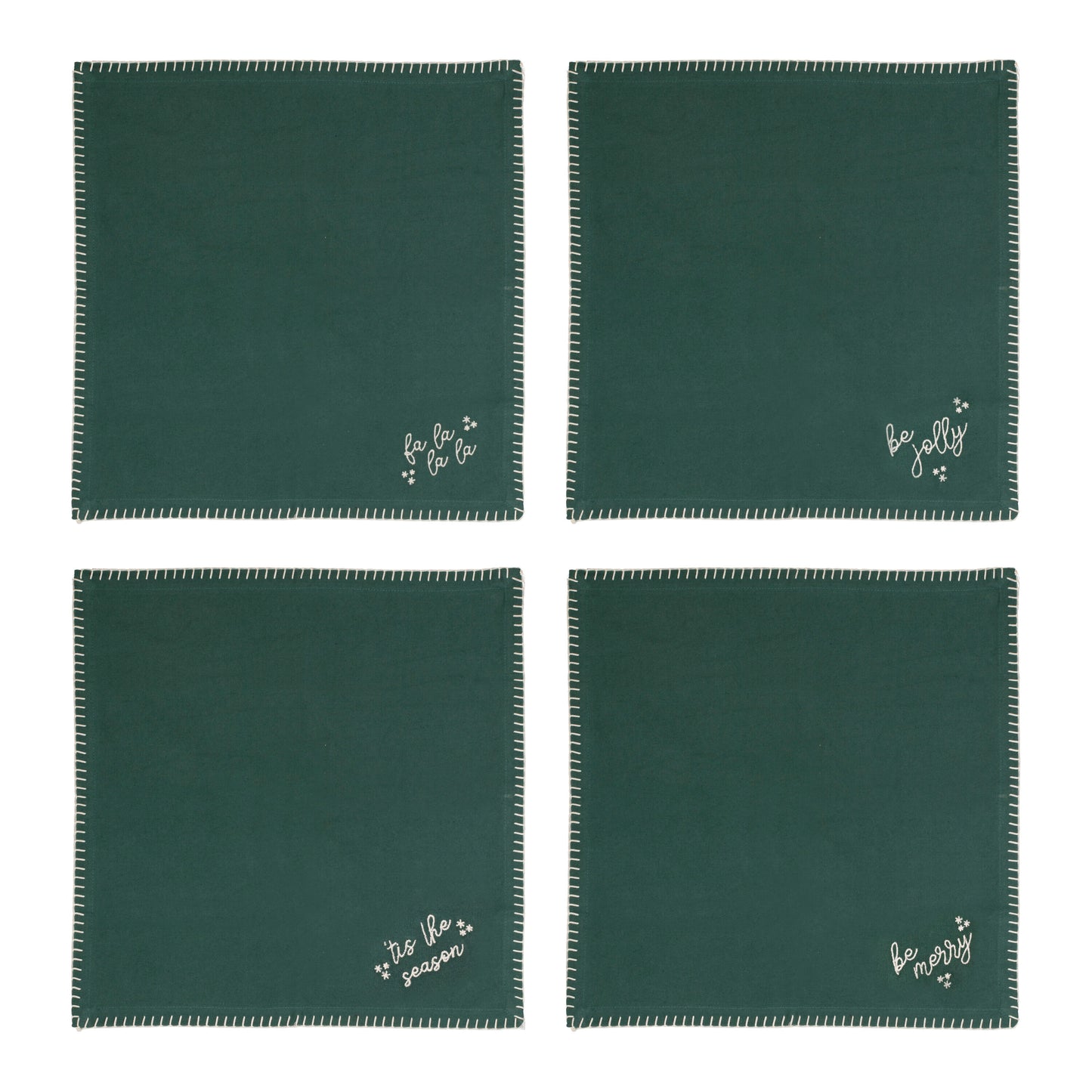 Green Cotton Christmas Napkins with Embroidery