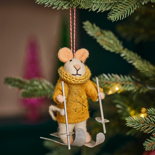 Felt Skiing Mouse Christmas Tree Decoration