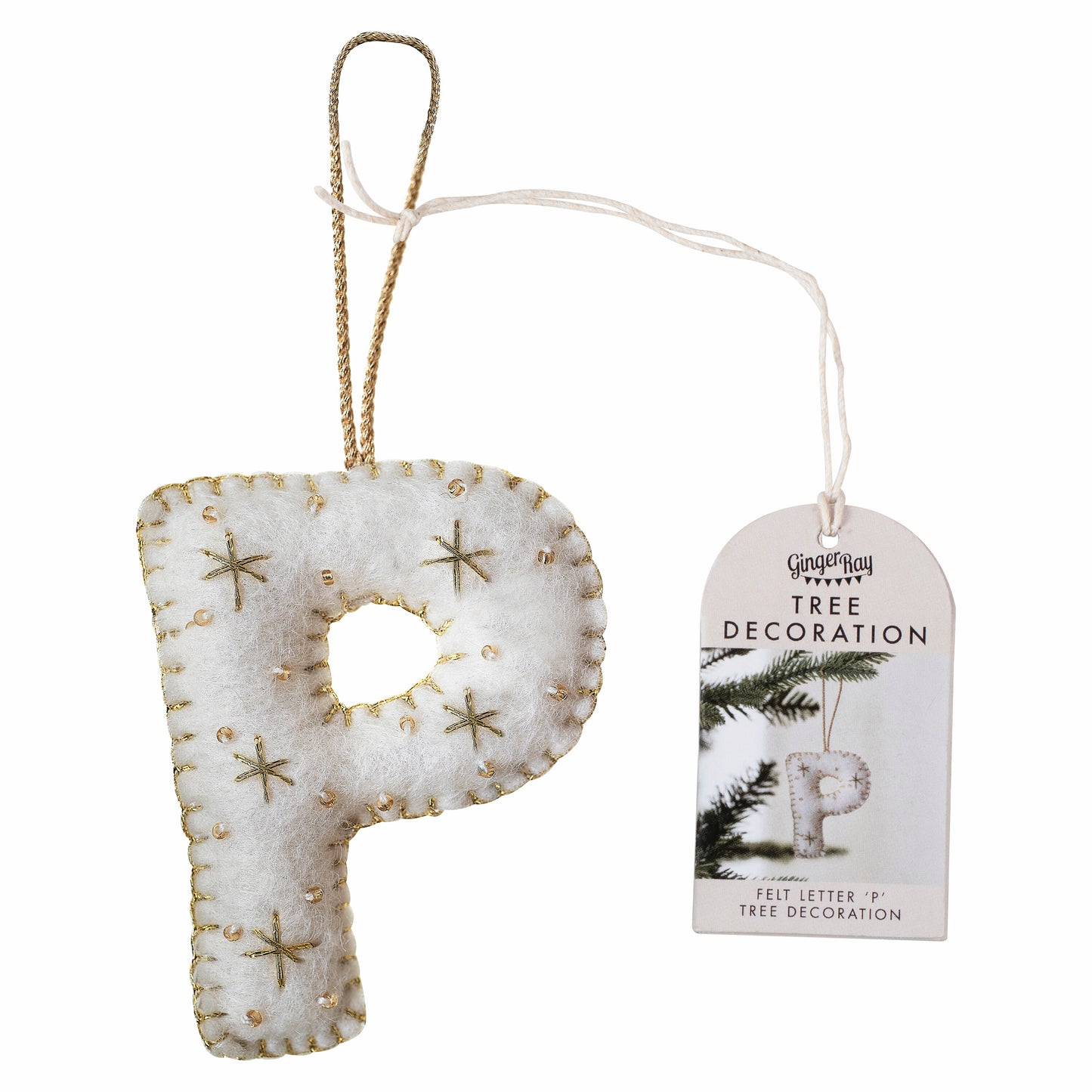 Alphabet Initial Embroidered Felt Christmas Tree Decoration