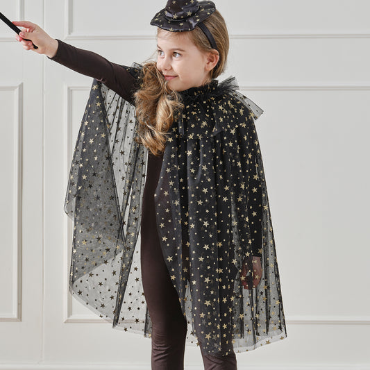 Black & Gold Star Witch Costume Cape