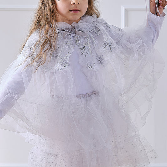 White & Silver Sparkle Fairy Princess Costume Cape
