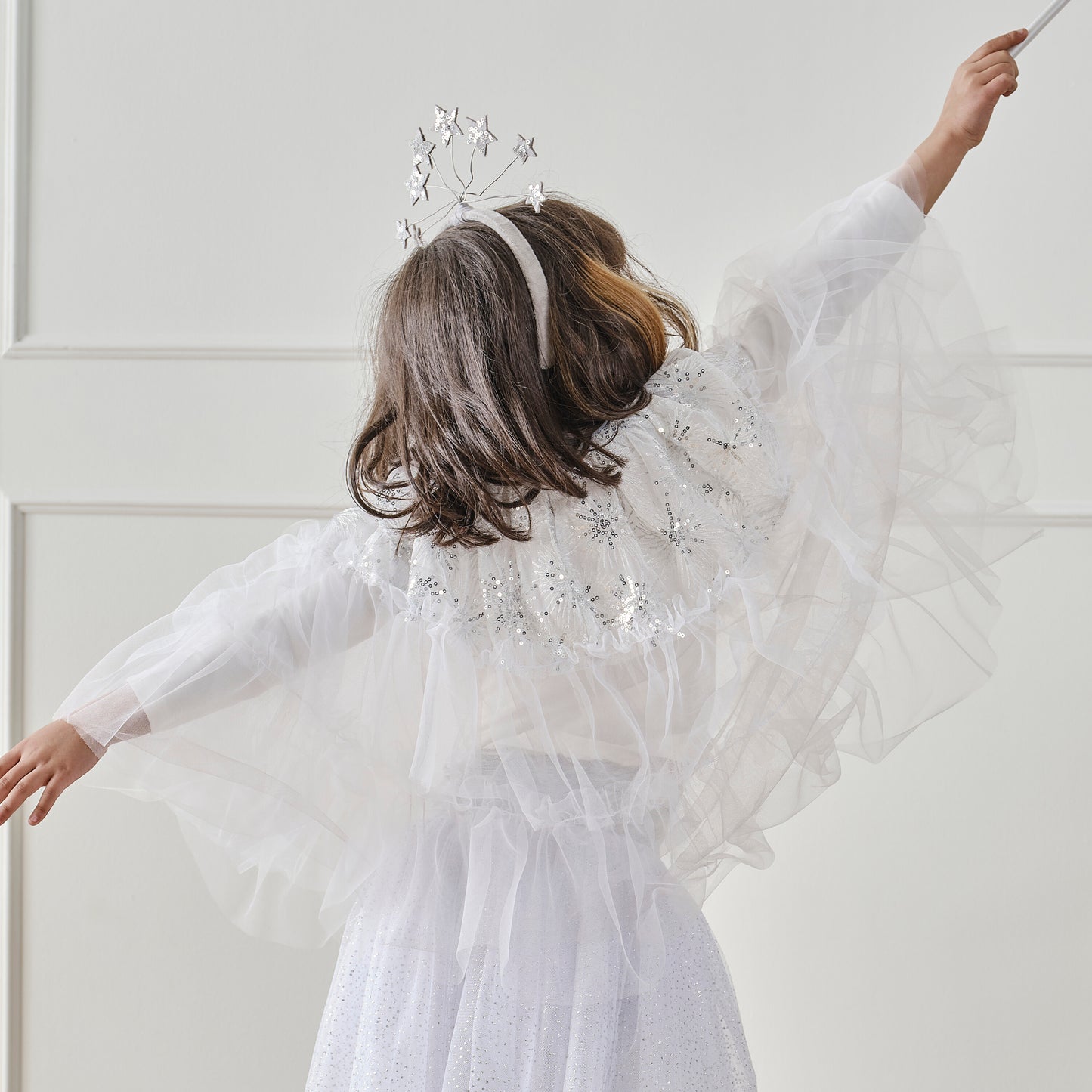 White & Silver Sparkle Fairy Princess Costume Cape