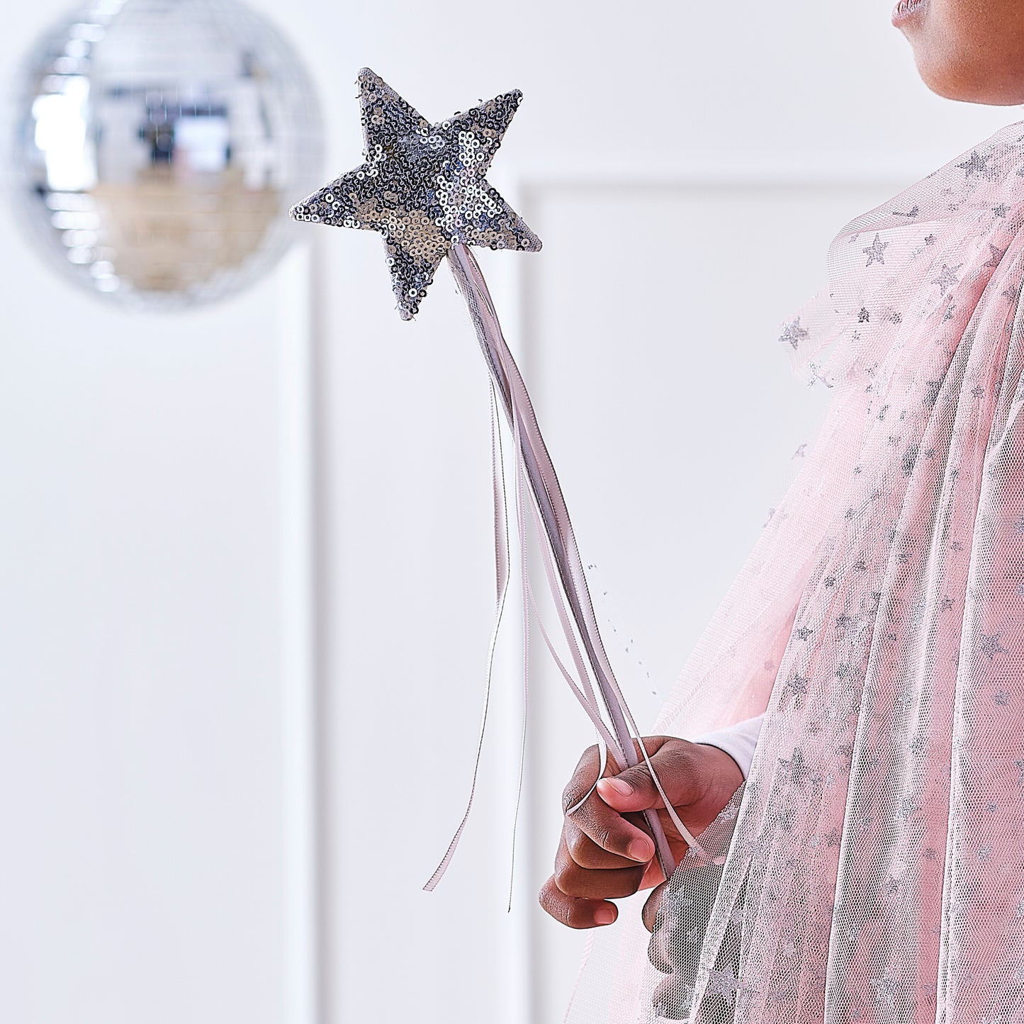 Pink & Silver Sequin Star Fairy Wand
