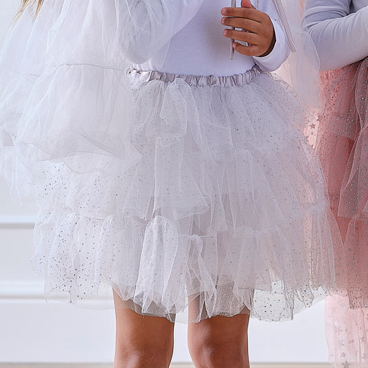 White & Silver Sparkle Fairy Princess Costume Tutu