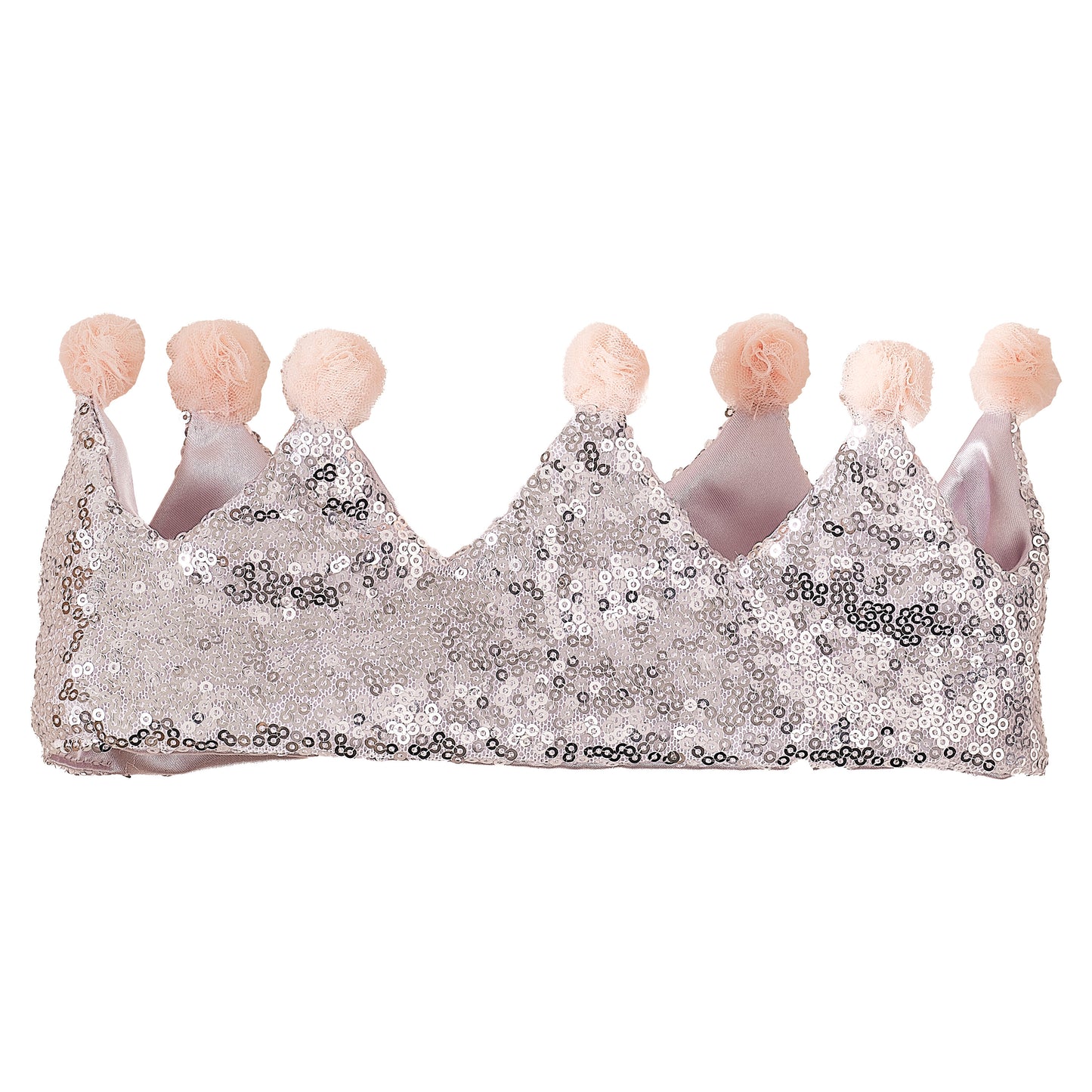 Silver Sequin & Pom Pom Princess Crown