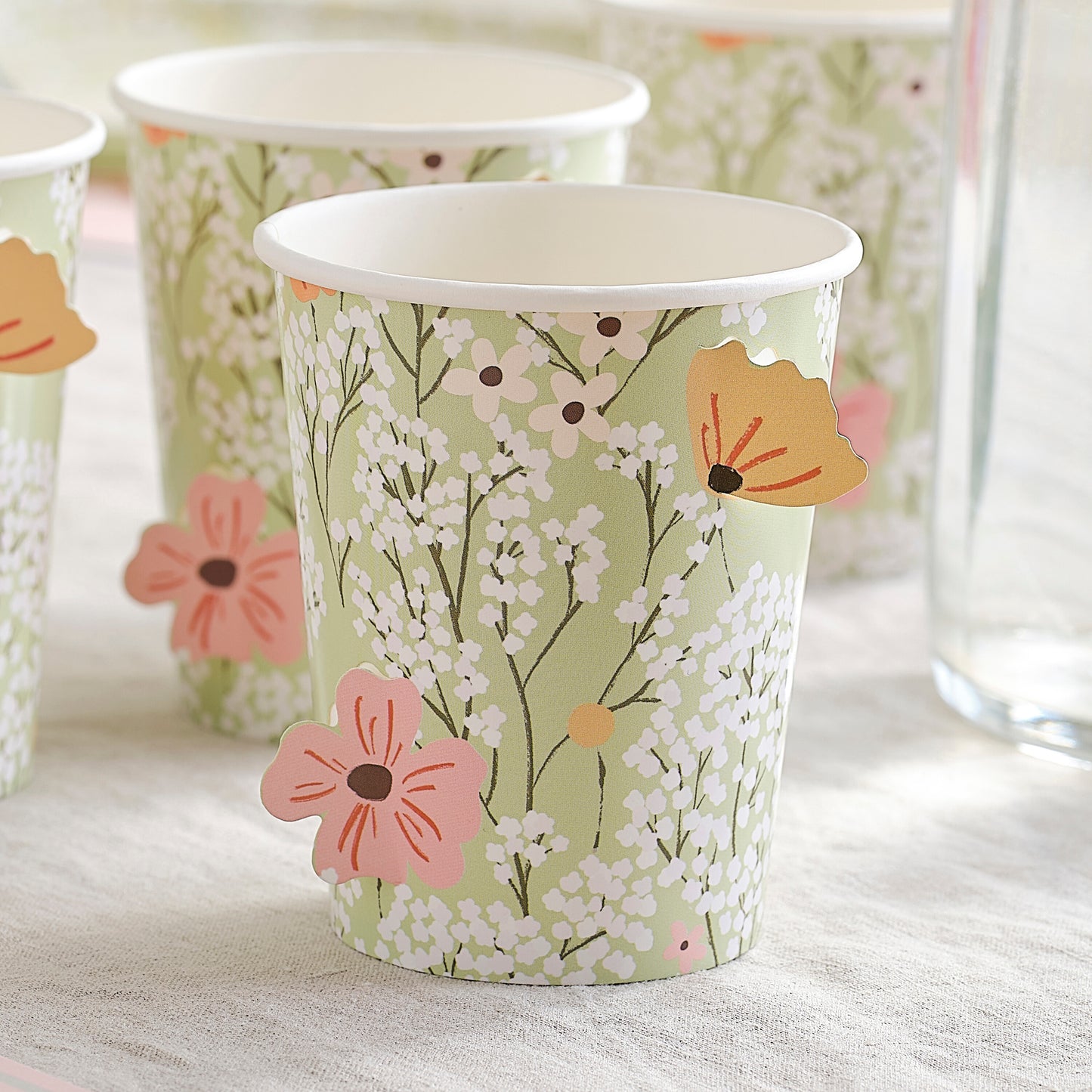 Ditsy Green Floral Paper Cups