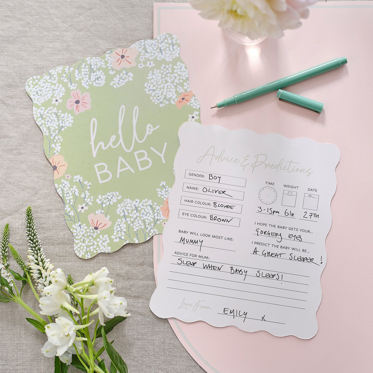 Floral Baby Shower Prediction Game Cards