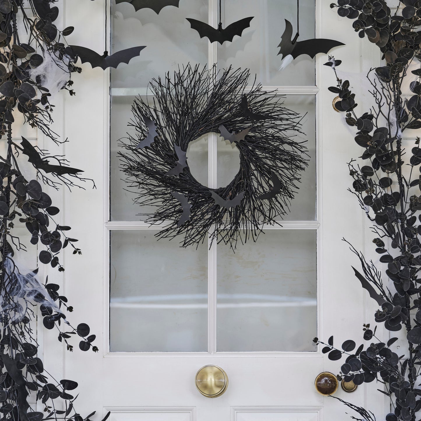 Black Twig Halloween Wreath with Bats