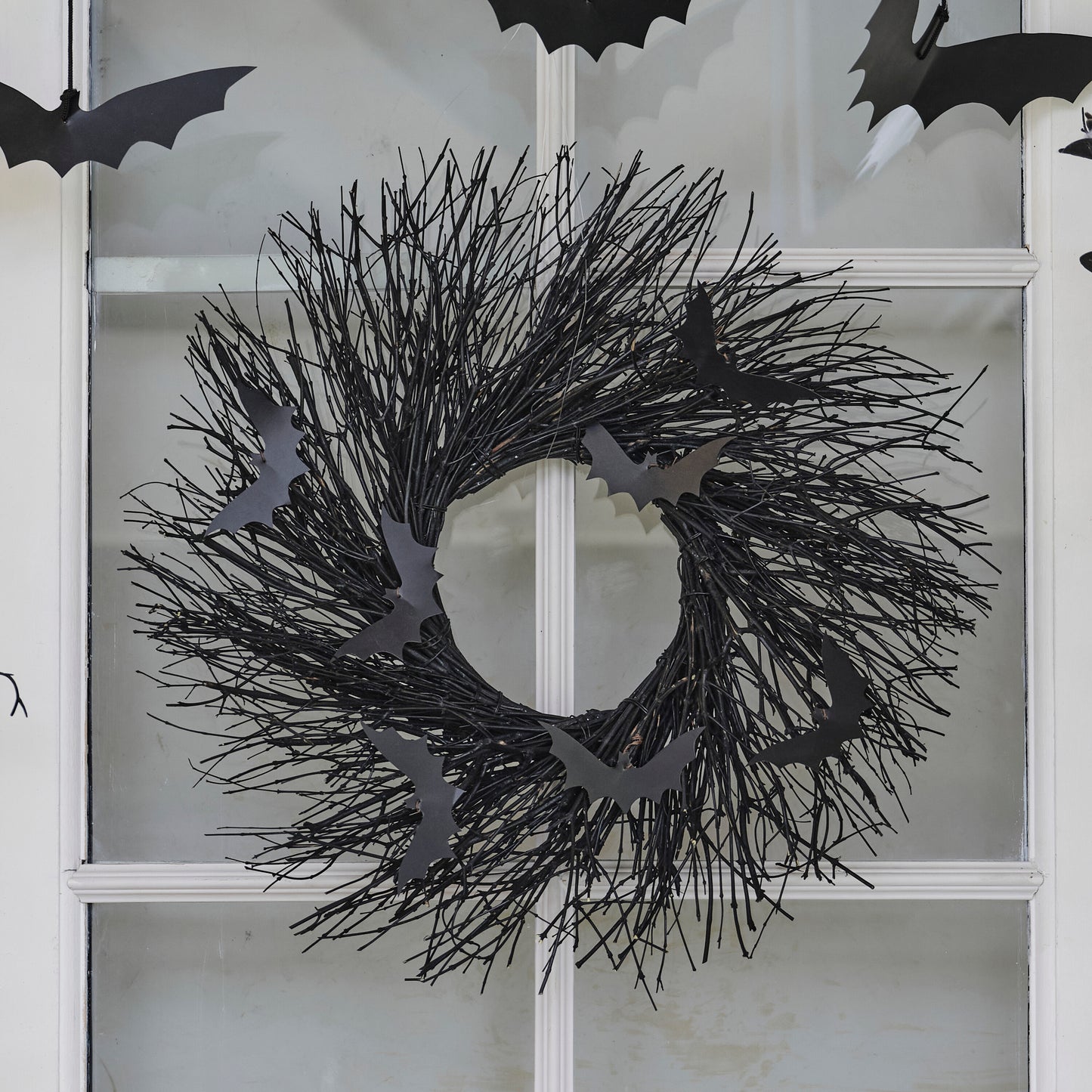 Black Twig Halloween Wreath with Bats