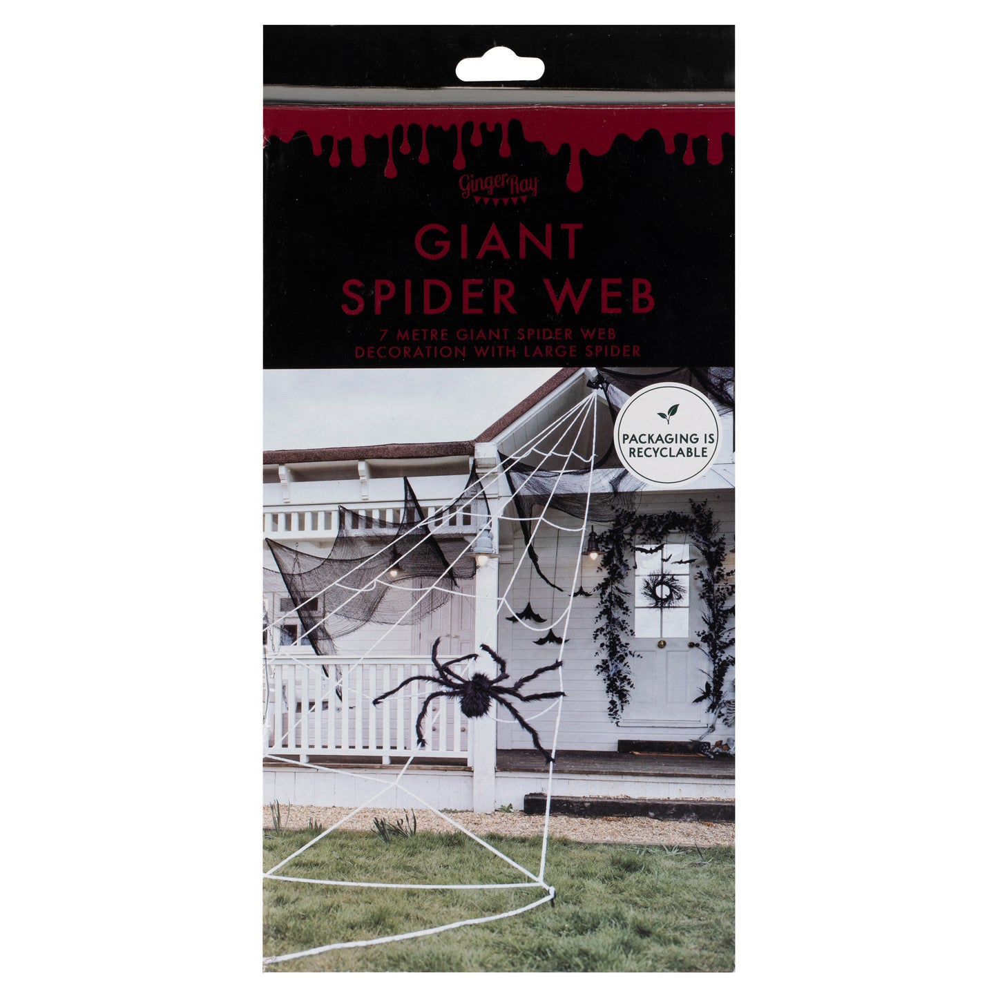 Giant Halloween Spider Web Decoration with Large Spider