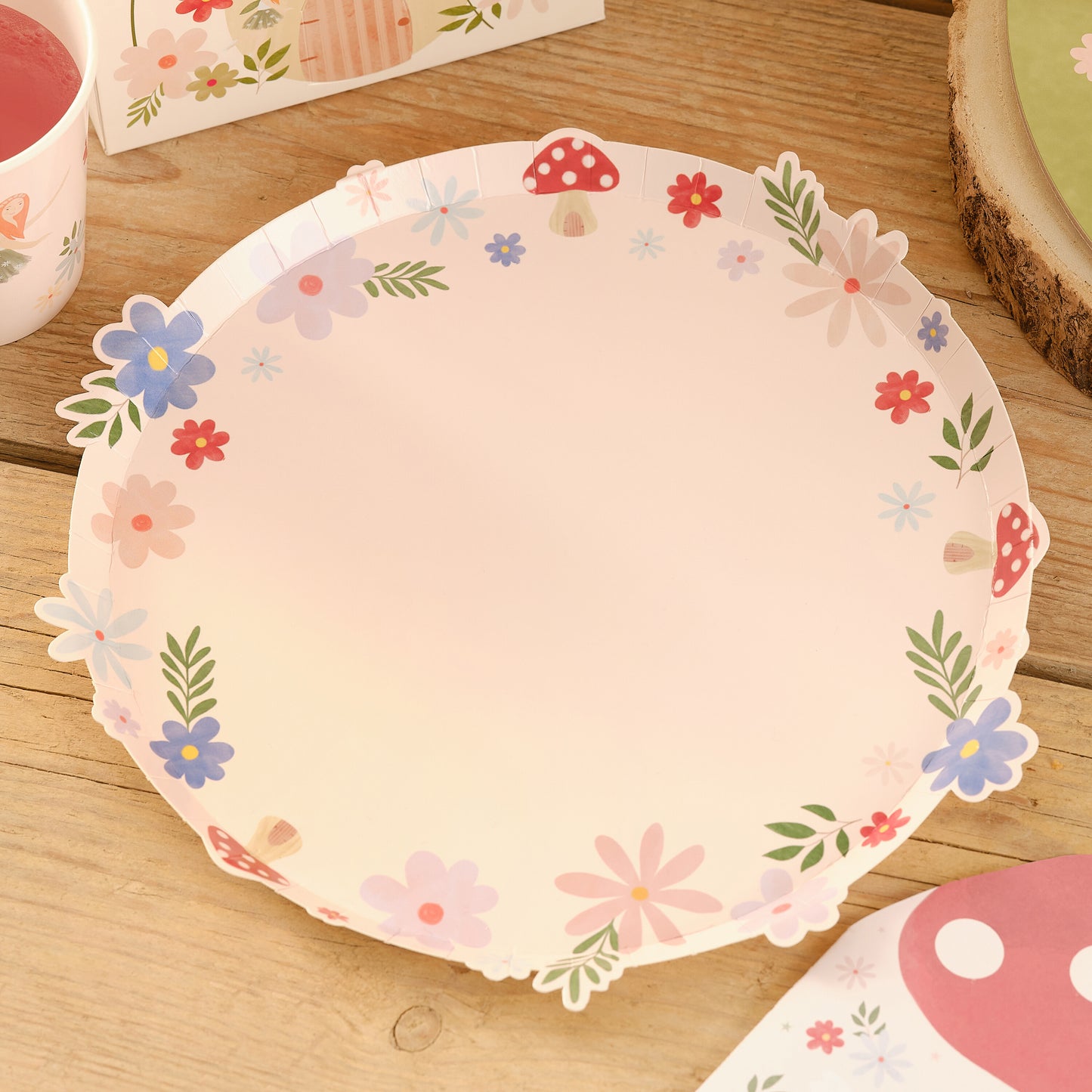 Floral Paper Plates with Toadstools
