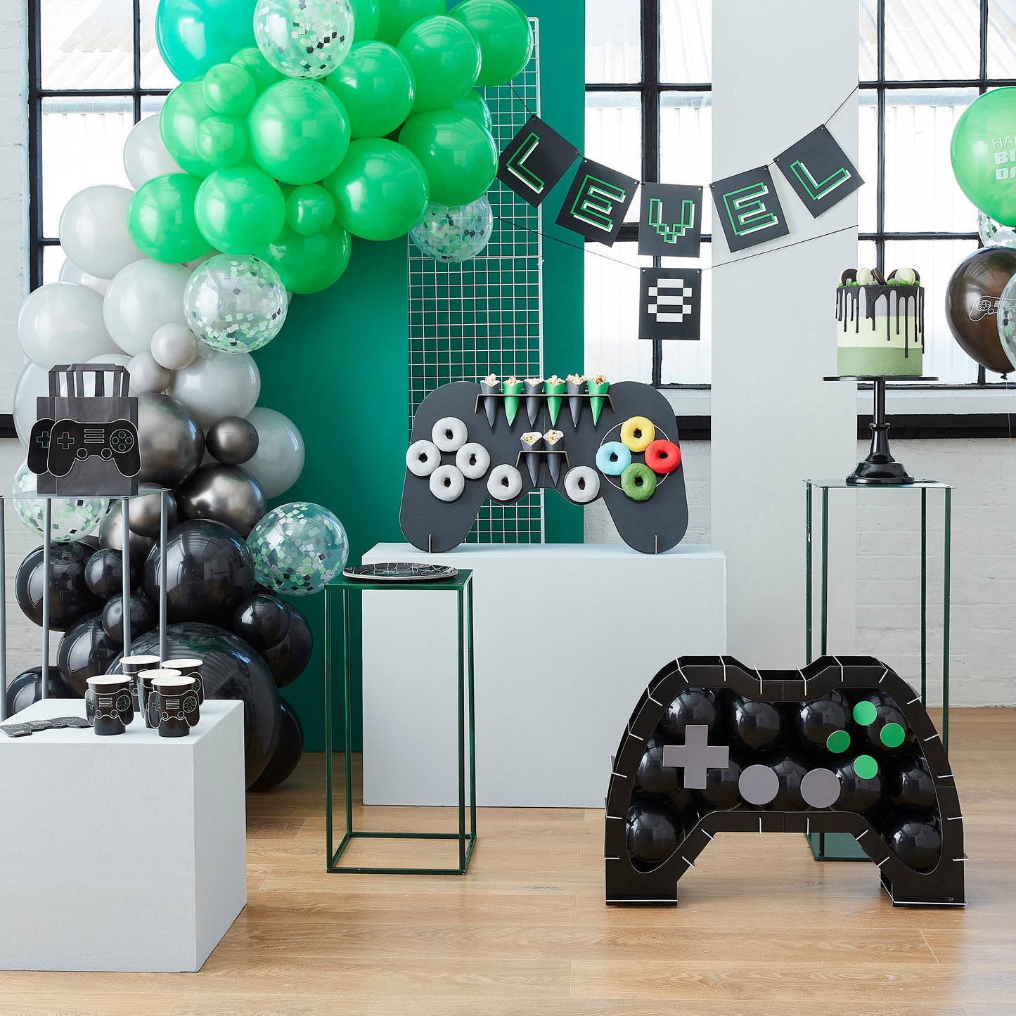 Black, Green and Grey Balloon Mosaic Balloon Pack with Letters